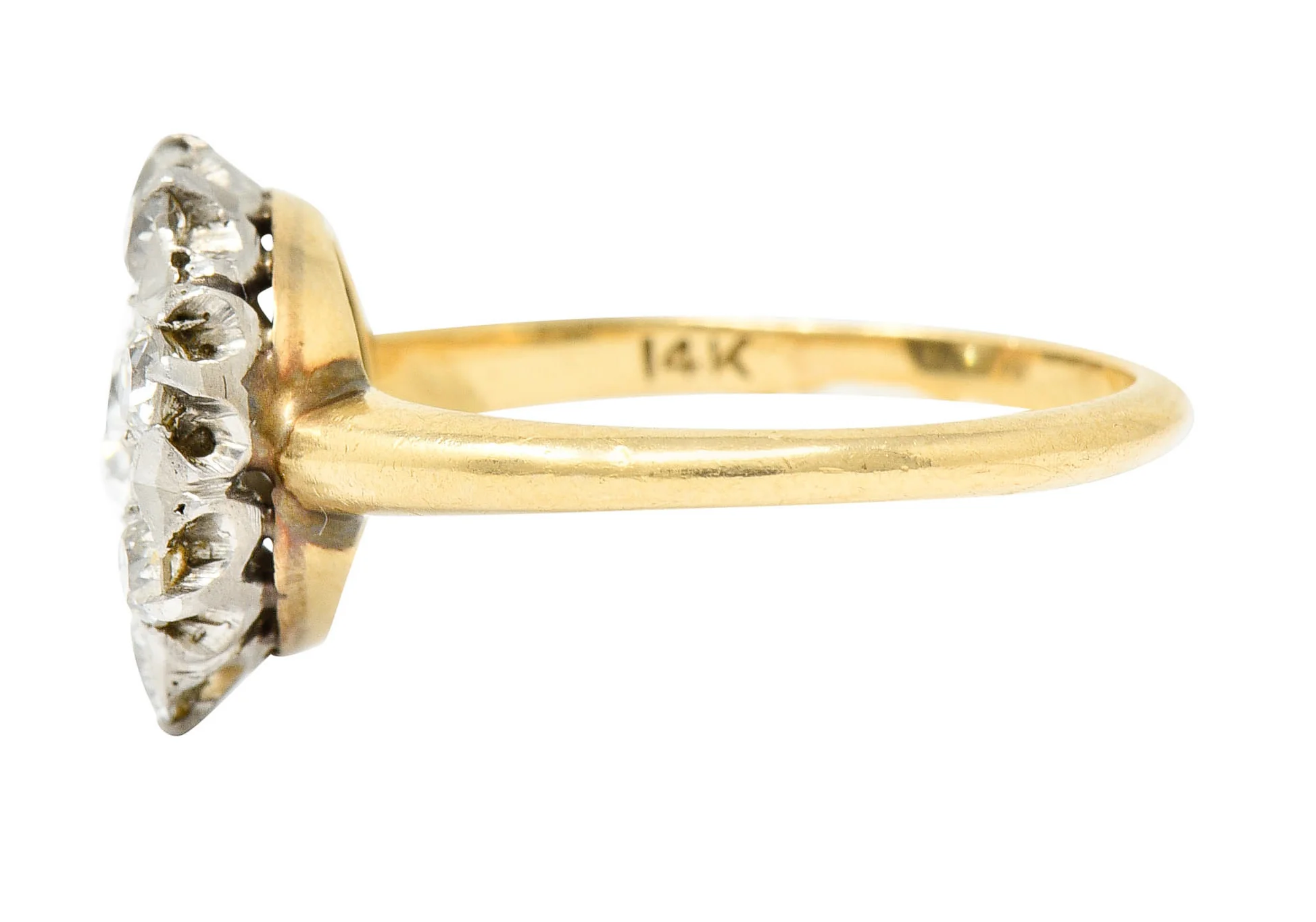 1920's Art Deco 0.80 CTW Diamond Platinum-Topped 14 Karat Gold Cluster Ring - Image 5