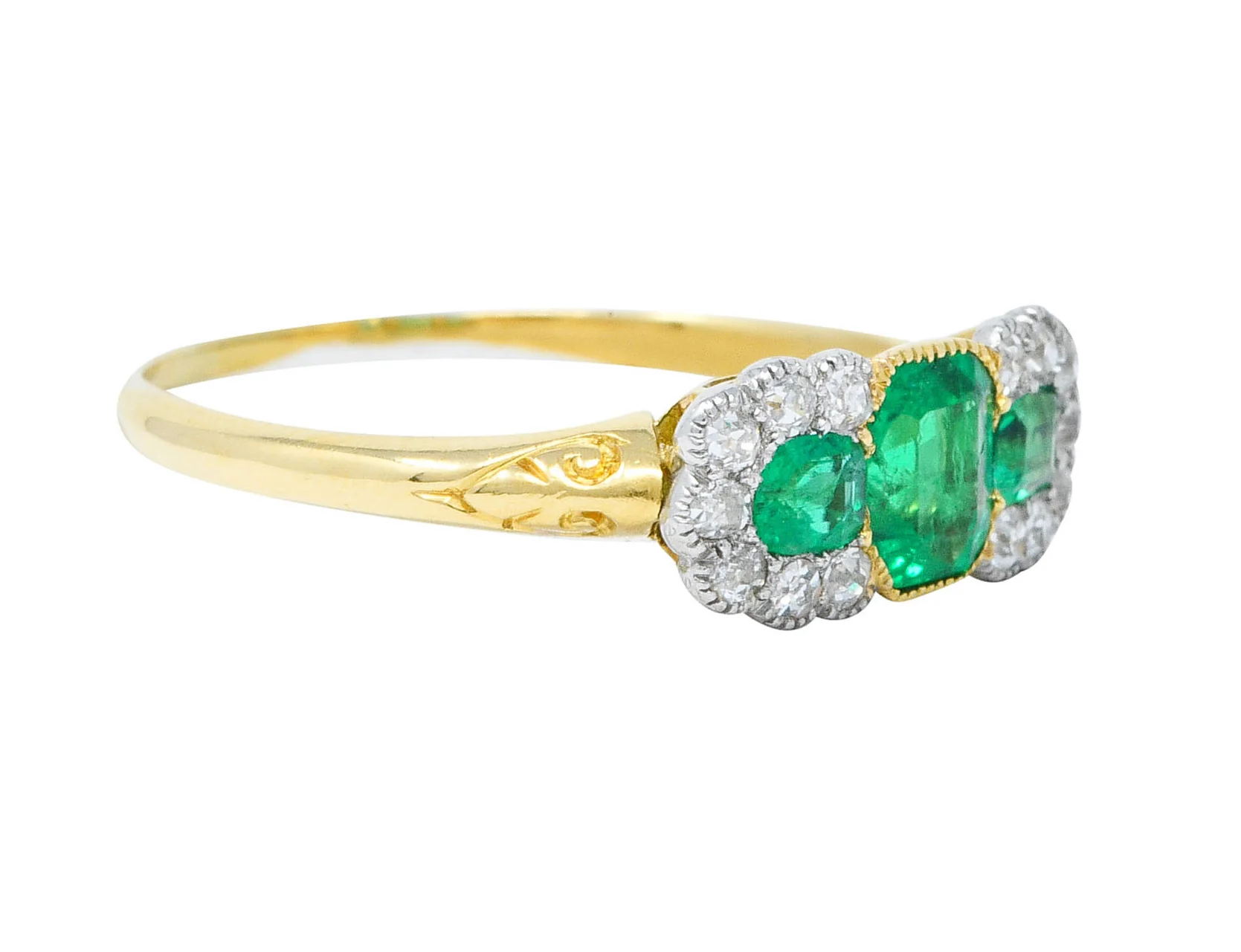 1920's Art Deco 1.20 CTW Emerald Diamond Platinum-Topped 18 Karat Gold Ring - Image 2