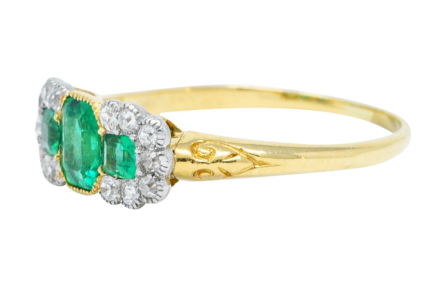 1920's Art Deco 1.20 CTW Emerald Diamond Platinum-Topped 18 Karat Gold Ring - Image 6