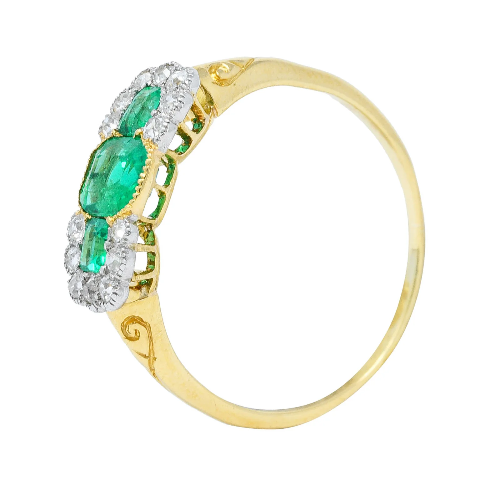 1920's Art Deco 1.20 CTW Emerald Diamond Platinum-Topped 18 Karat Gold Ring - Image 8