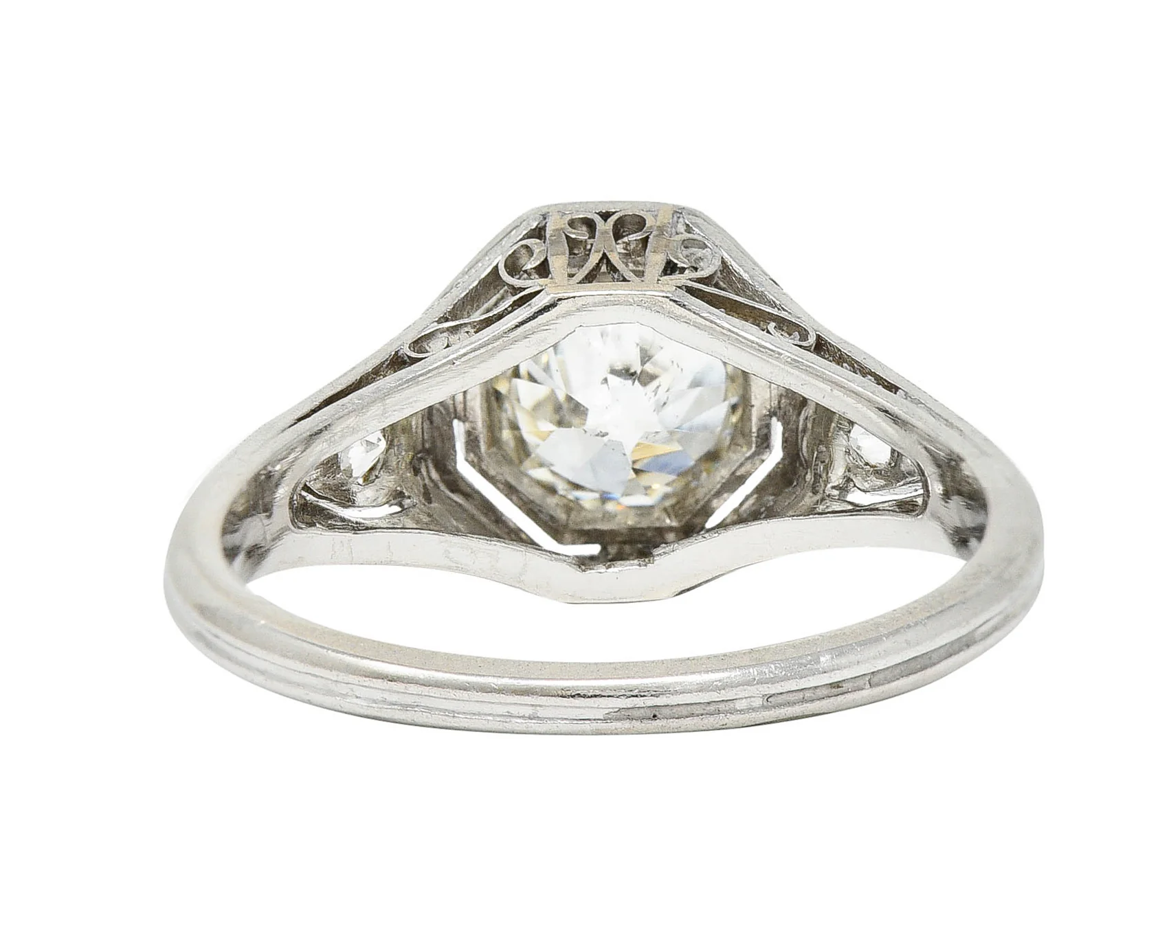 1920's Art Deco 1.27 CTW Diamond Platinum Scrolling Heart Engagement Ring - Image 4