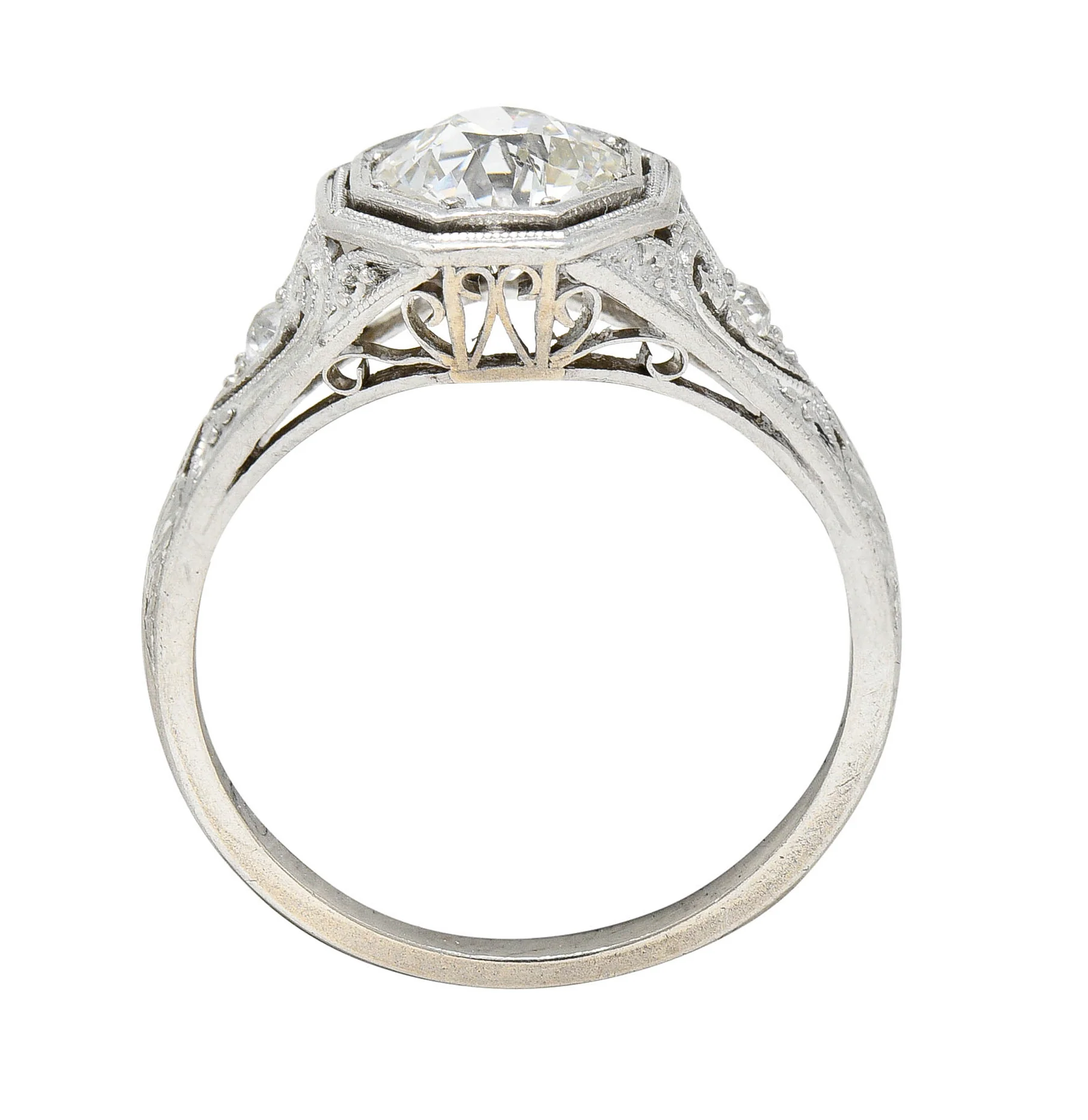1920's Art Deco 1.27 CTW Diamond Platinum Scrolling Heart Engagement Ring - Image 8
