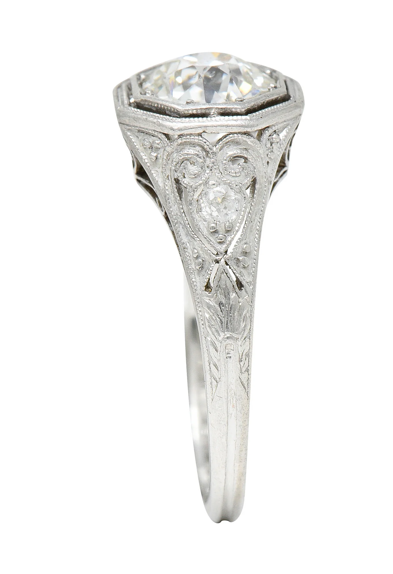 1920's Art Deco 1.27 CTW Diamond Platinum Scrolling Heart Engagement Ring - Image 9