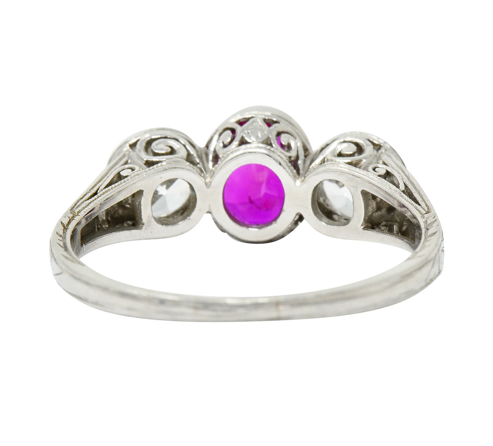 1920's Art Deco 2.03 CTW No Heart Burma Ruby Diamond Platinum Three Stone Ring GIA - Image 4