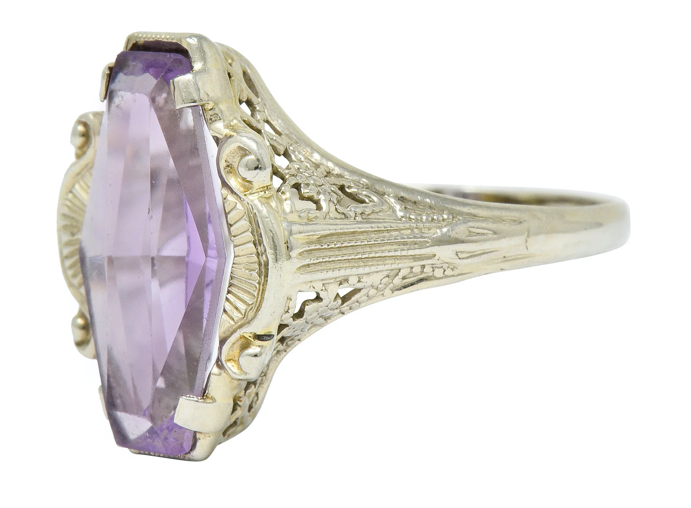 1920's Art Deco Amethyst 14 Karat White Gold Hexagonal Ring - Image 6