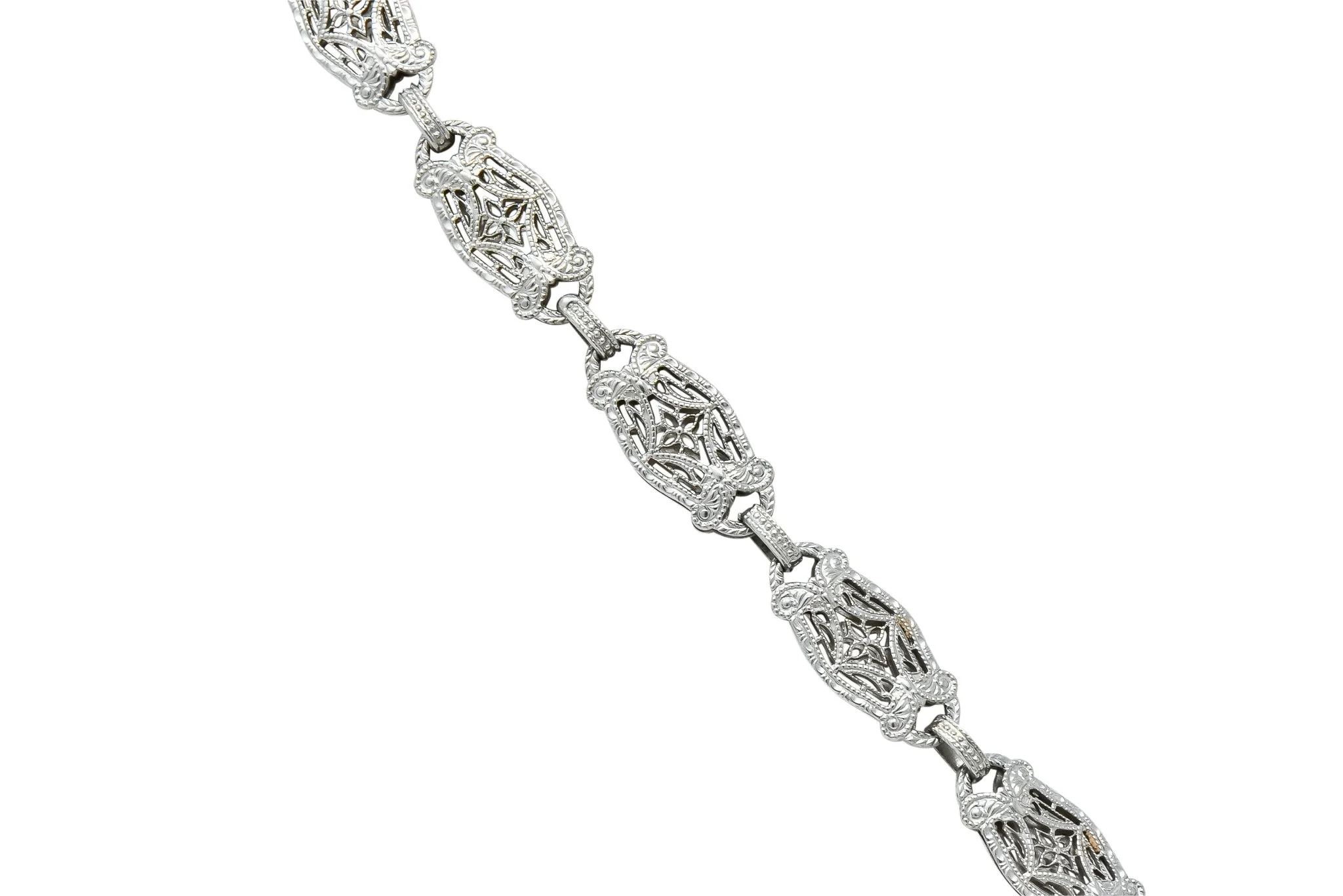 1920s Art Deco Camphor Glass Diamond 14 Karat White Gold Drop Necklace - Image 7