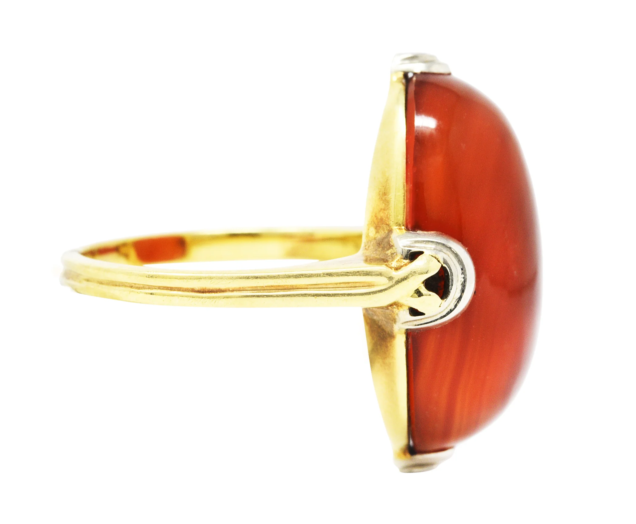 1920's Art Deco Carnelian Cabochon 14 Karat Two-Tone Gold Ring - Image 3