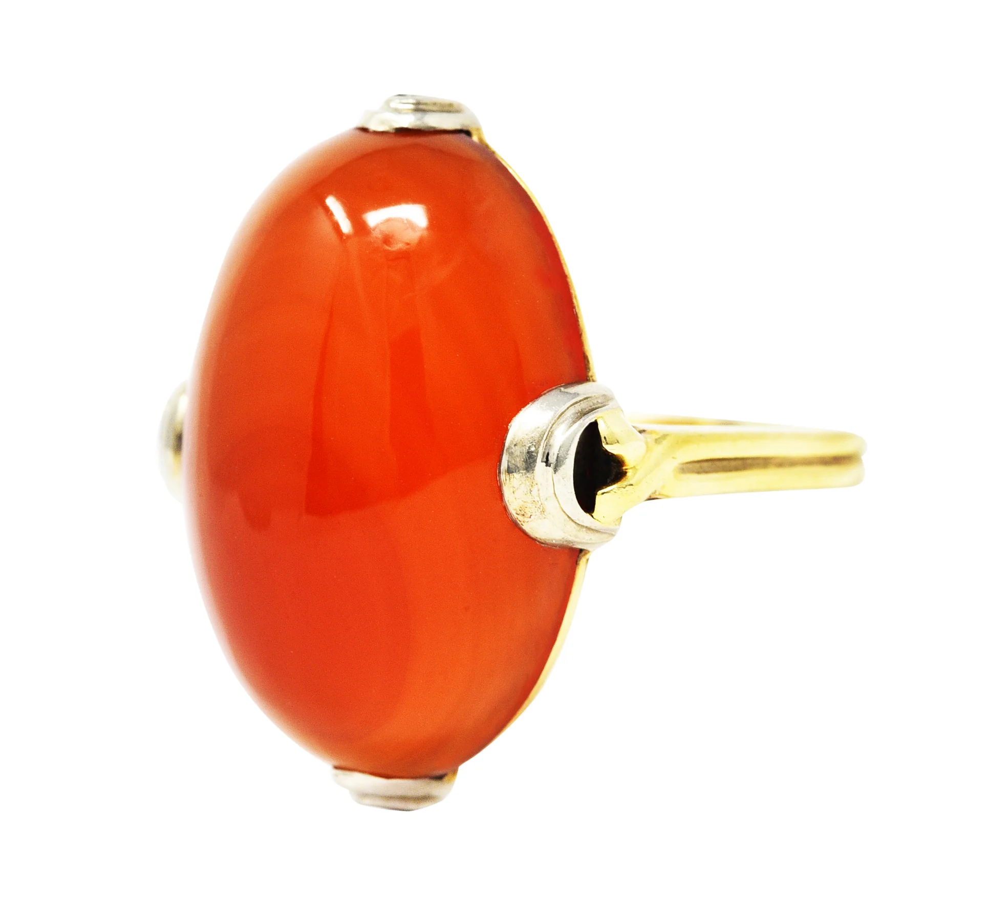 1920's Art Deco Carnelian Cabochon 14 Karat Two-Tone Gold Ring - Image 6