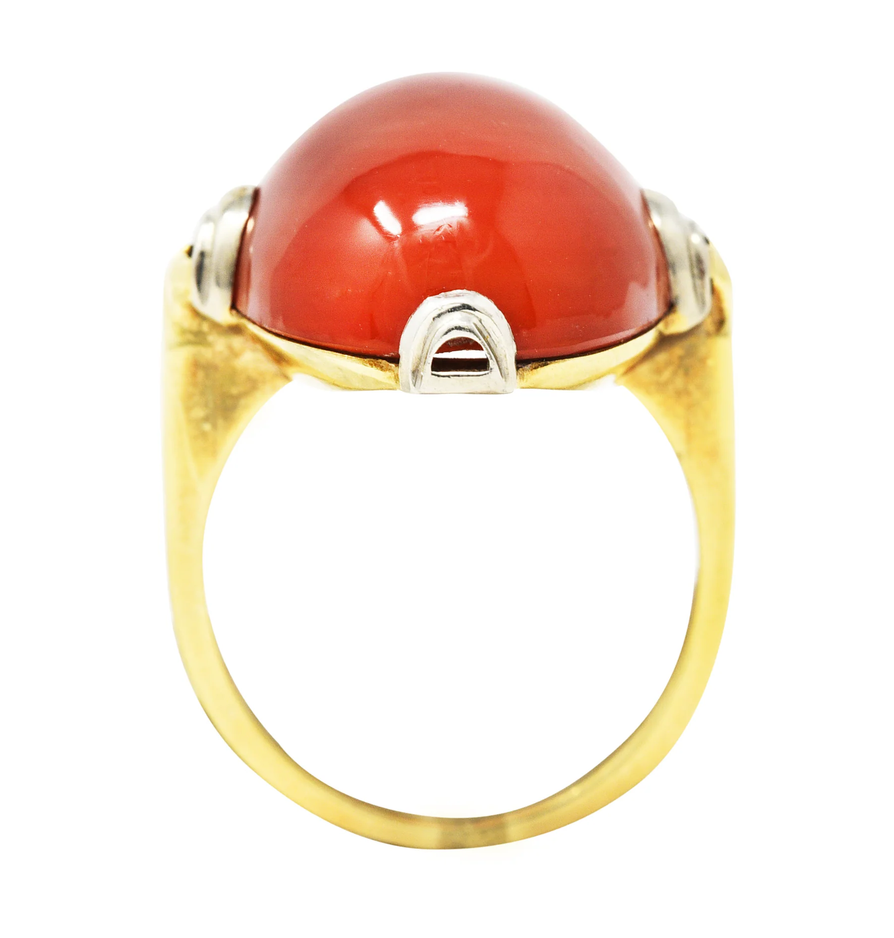 1920's Art Deco Carnelian Cabochon 14 Karat Two-Tone Gold Ring - Image 8