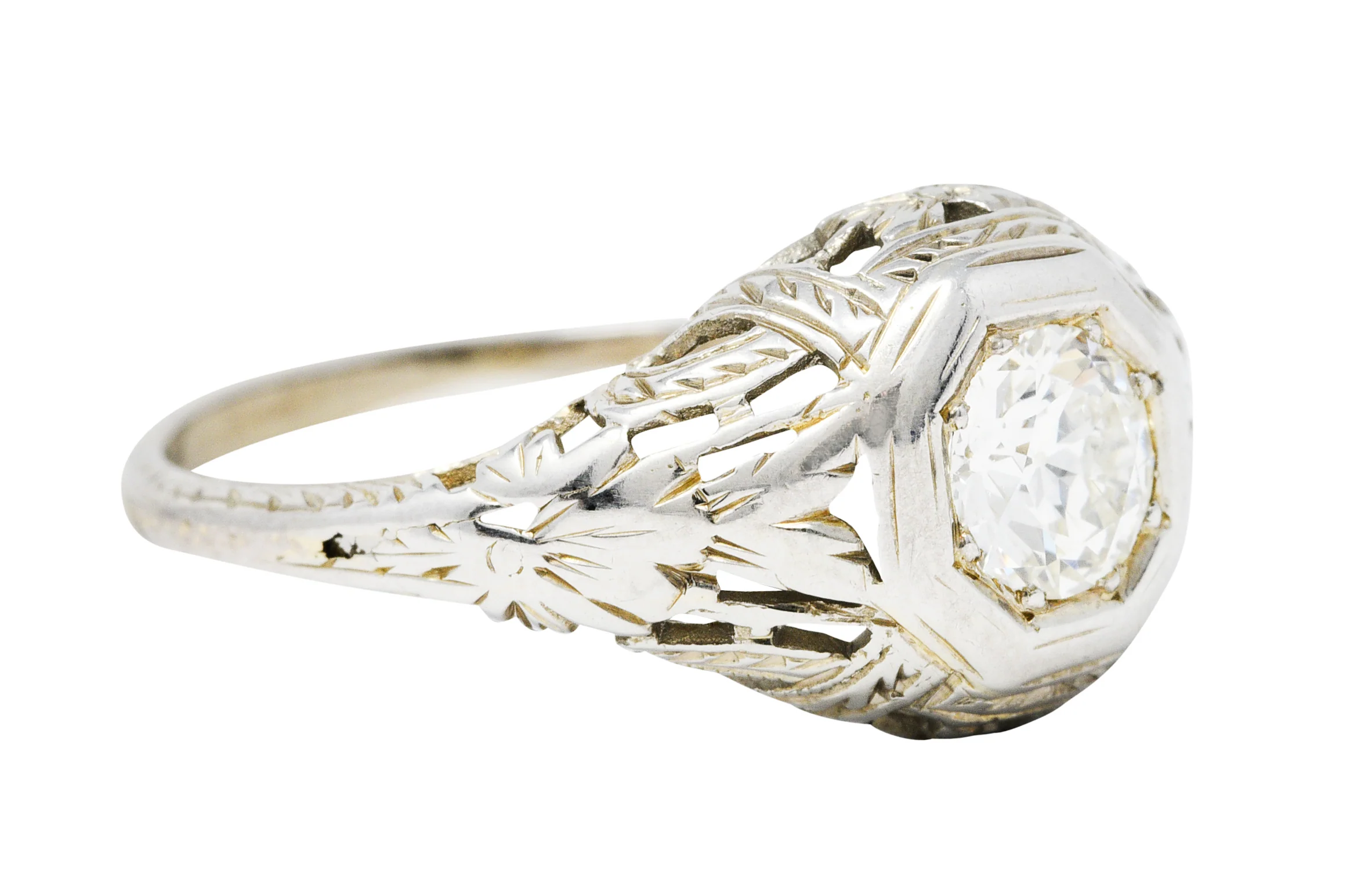 1920's Art Deco Diamond 18 Karat White Gold Blossom Engagement Ring - Image 2