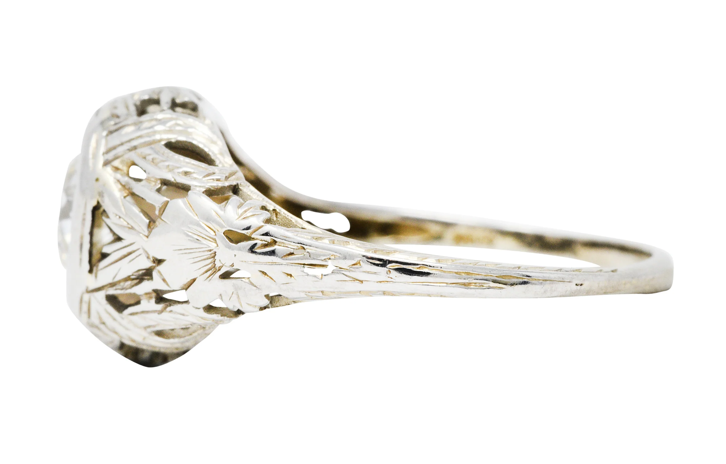 1920's Art Deco Diamond 18 Karat White Gold Blossom Engagement Ring - Image 5