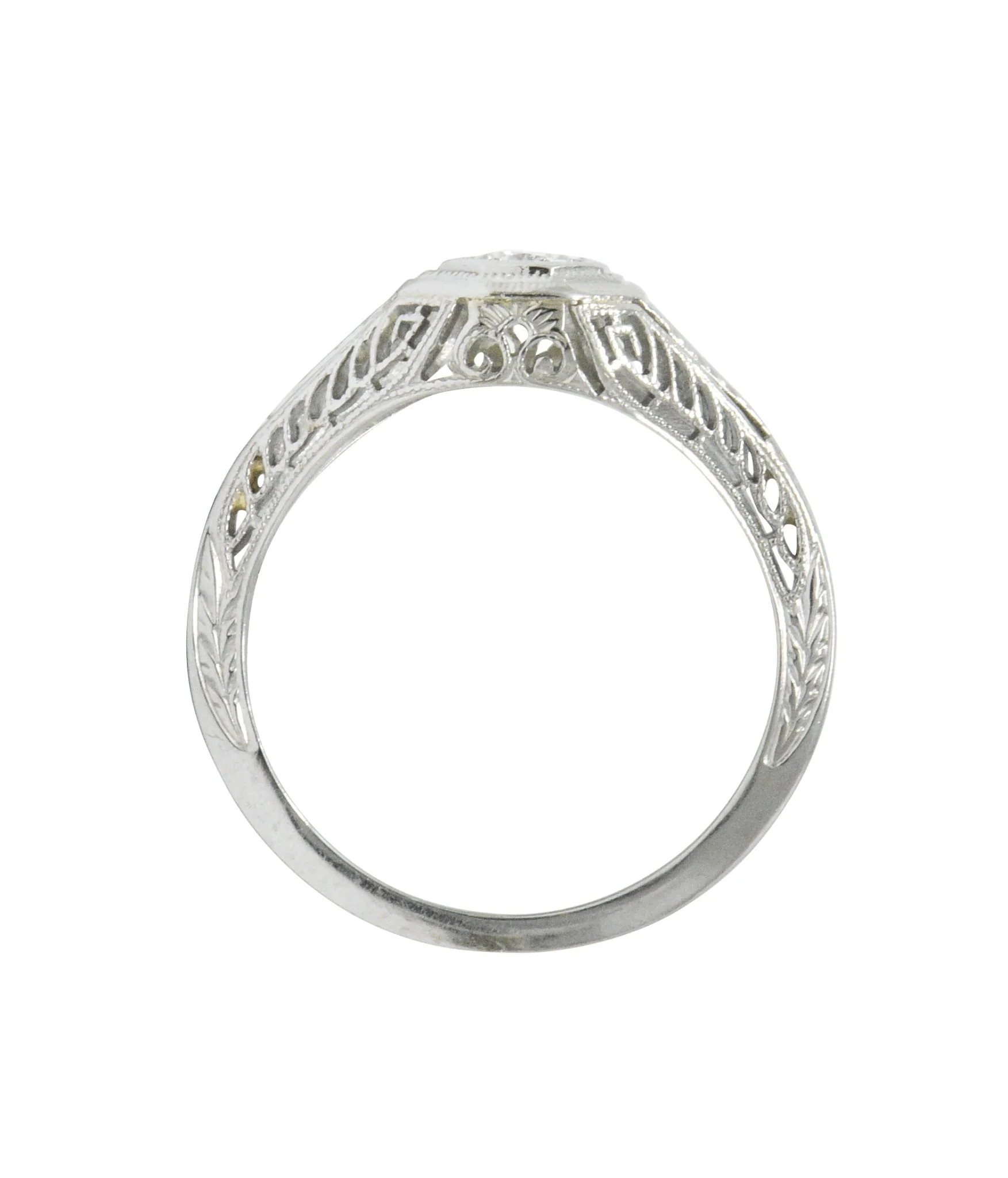 1920's Art Deco Diamond 18 Karat White Gold Foliate Engagement Ring - Image 6