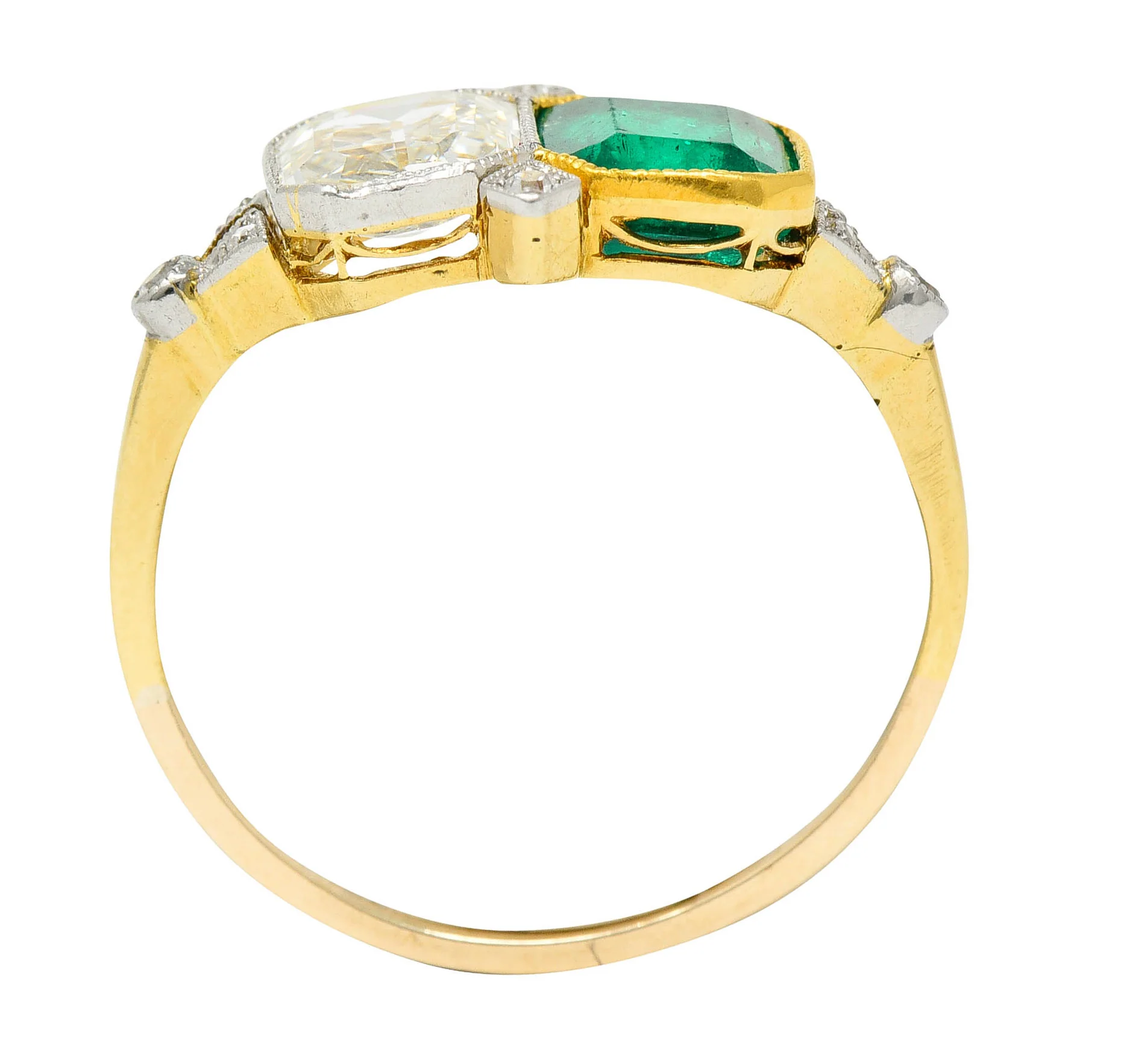 1920's Art Deco Diamond Emerald Platinum-Topped 18 Karat Gold Double Ring - Image 10