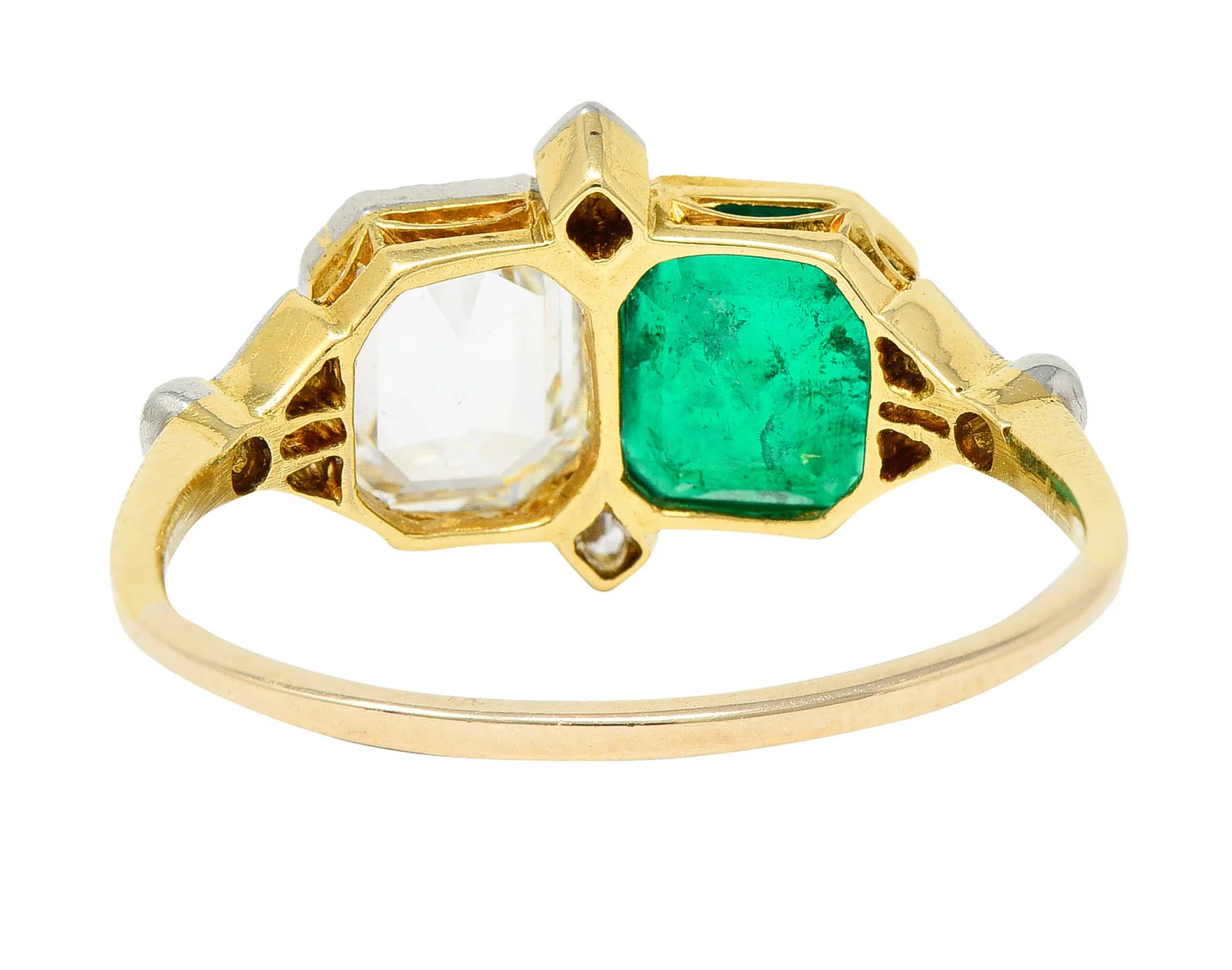 1920's Art Deco Diamond Emerald Platinum-Topped 18 Karat Gold Double Ring - Image 4