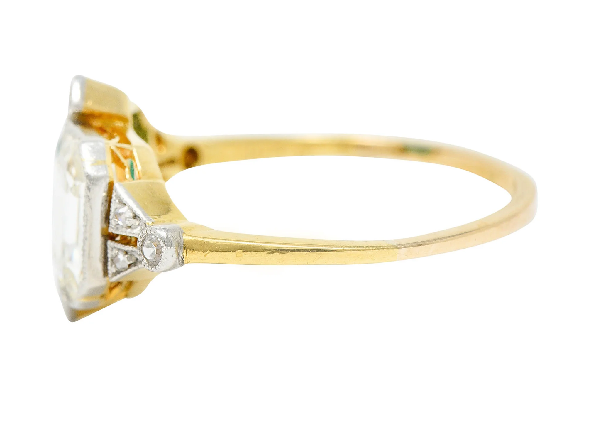 1920's Art Deco Diamond Emerald Platinum-Topped 18 Karat Gold Double Ring - Image 5