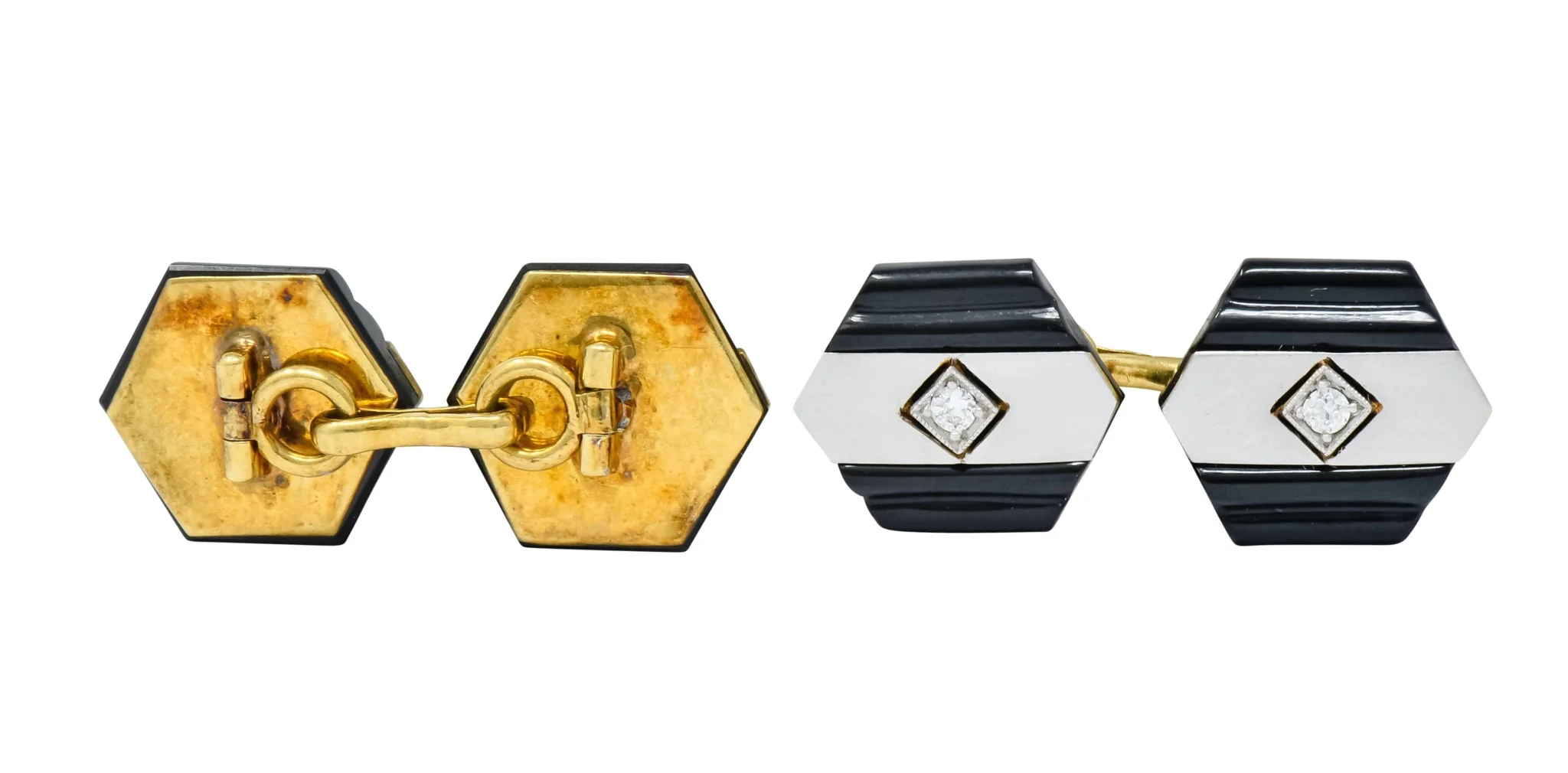 1920's Art Deco Diamond Onyx Platinum 18 Karat Gold Men's Cufflinks - Image 7