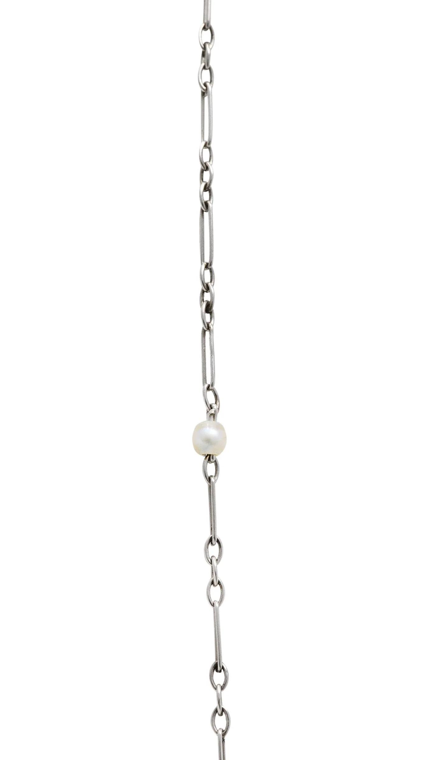 1920's Art Deco Diamond Pearl Platinum Pendant Necklace - Image 7