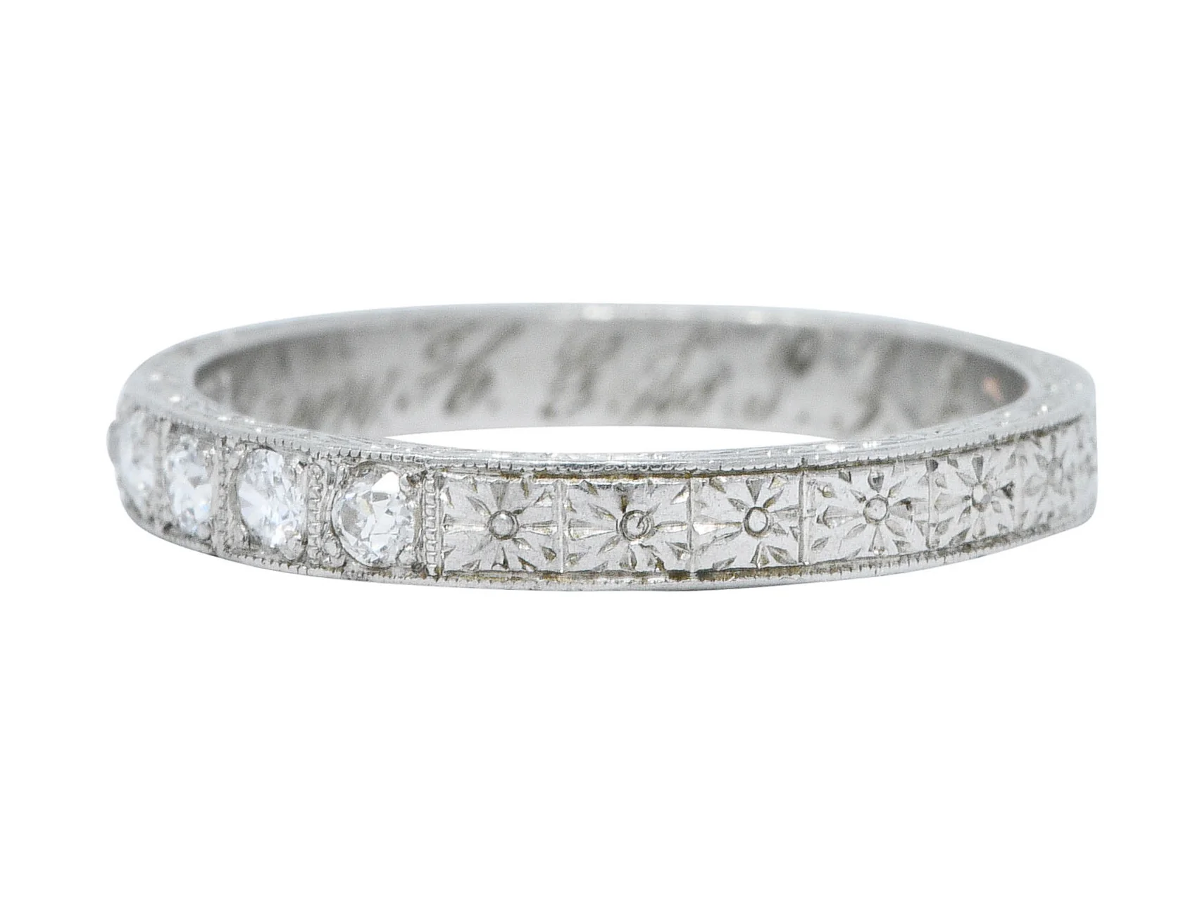 1920's Art Deco Diamond Platinum Floral Wedding Band Ring - Image 2