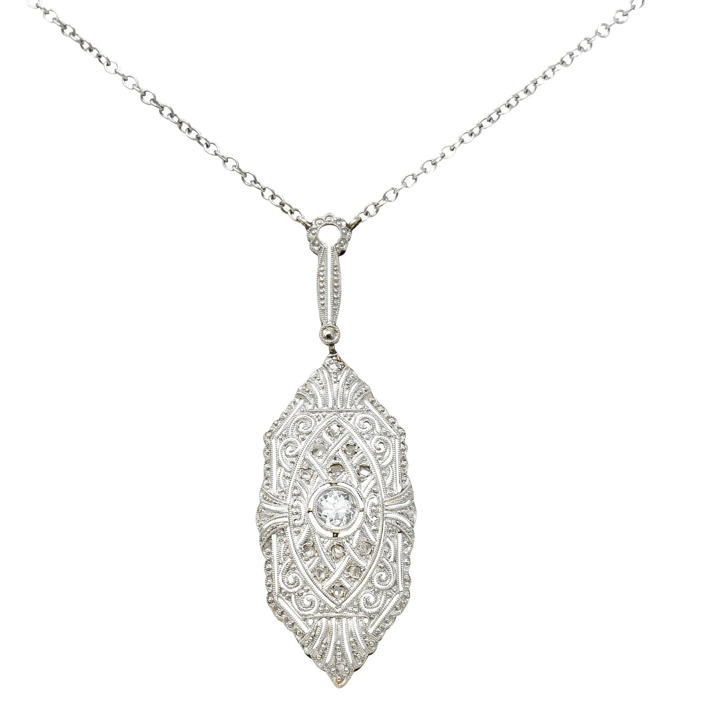 1920's Art Deco Diamond Platinum-Topped 14 Karat White Gold Drop Necklace - Image 9
