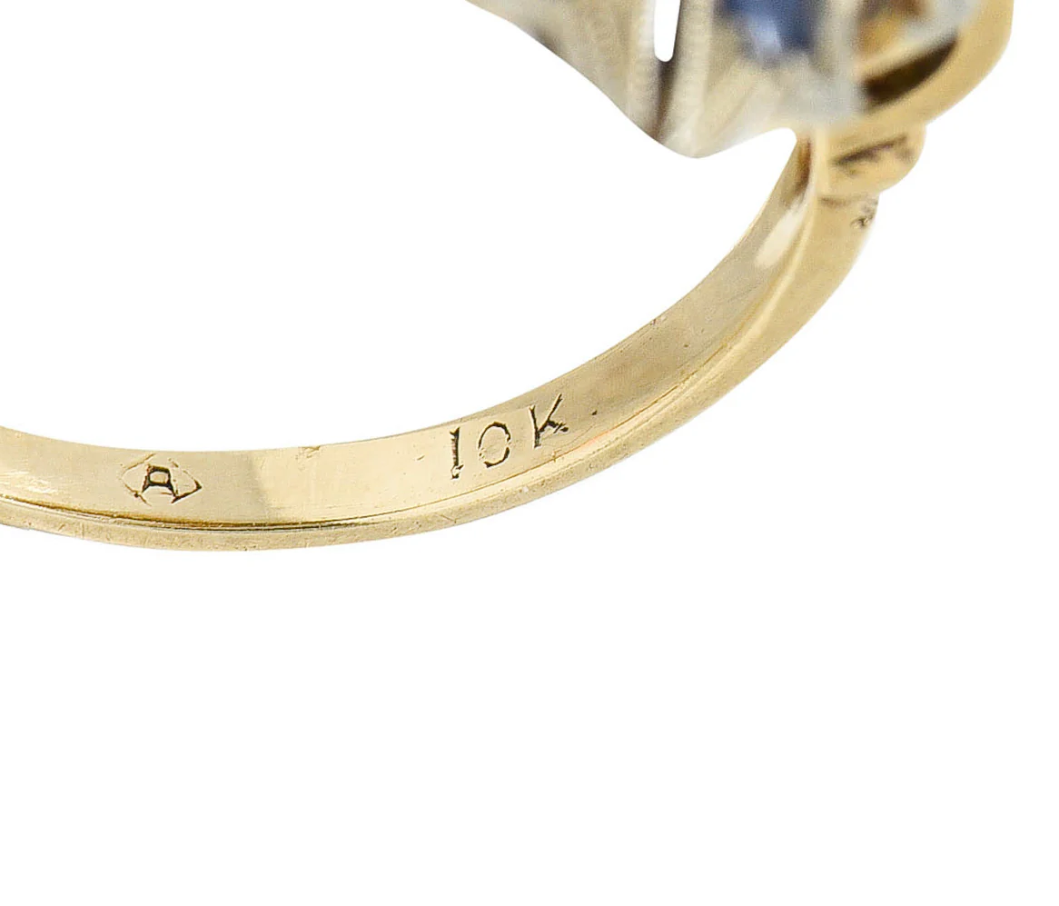 1920's Art Deco Opal Sapphire 10 Karat Two-Tone Gold Cluster Ring - Image 8