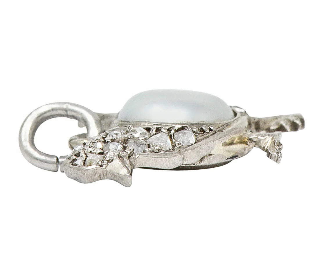 1920's Art Deco Pave Diamond Pearl Platinum Chick Charm - Image 5