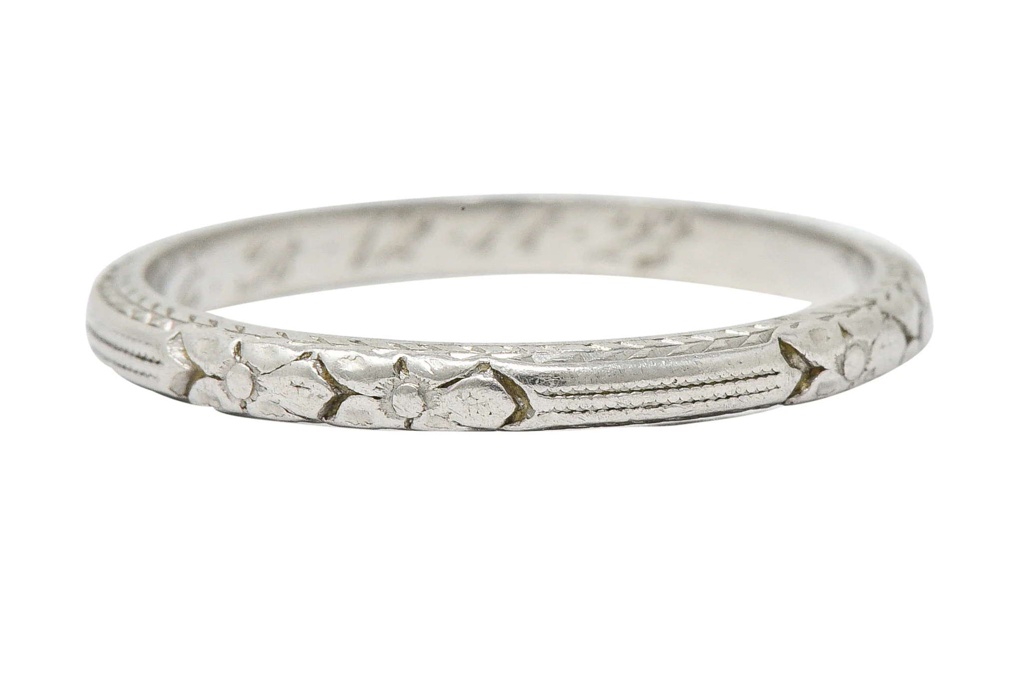 1920's Art Deco Platinum Flower & Wheat Band Ring - Image 3