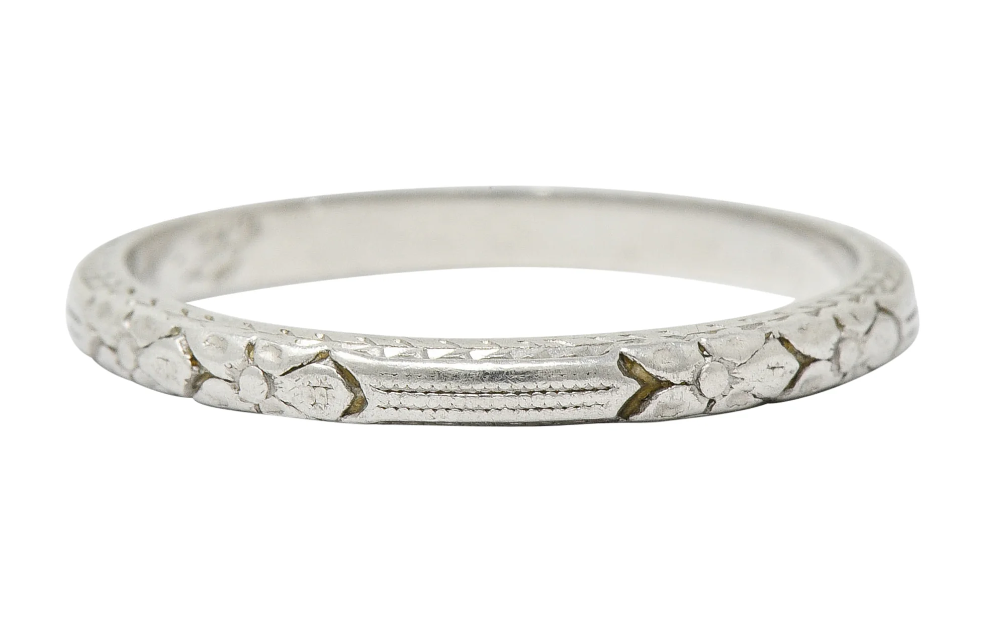1920's Art Deco Platinum Flower & Wheat Band Ring - Image 4