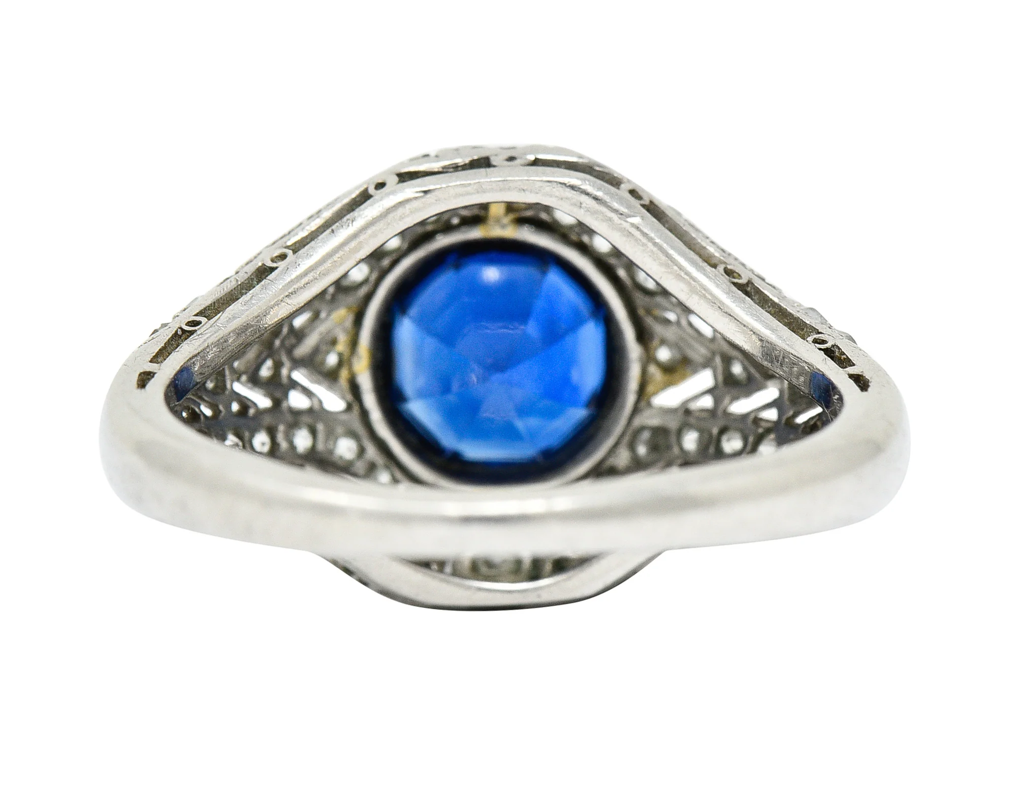 1920's Art Deco Sapphire Diamond Platinum Bombe Band Ring - Image 4