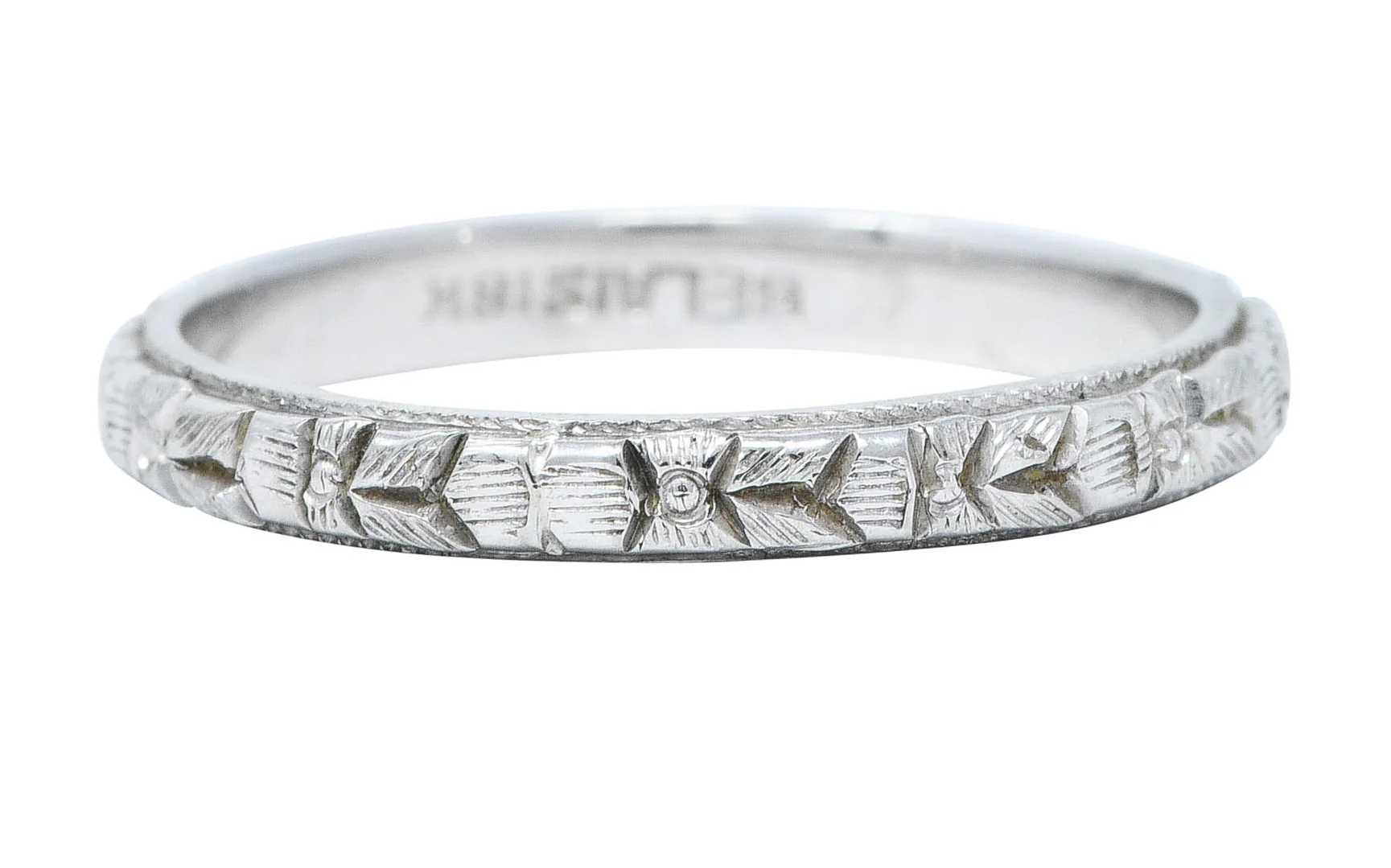 1920's Belais Art Deco 18 Karat White Gold Faceted Garland Band Ring - Image 3
