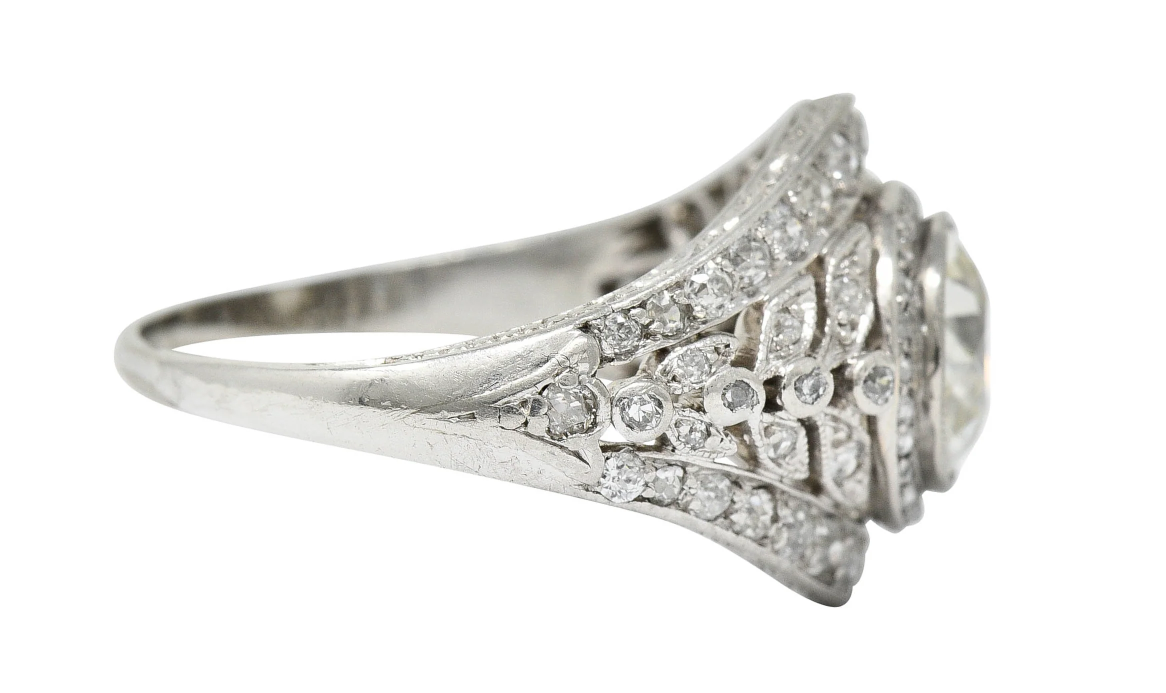 1920's Early Art Deco 2.12 CTW Diamond Platinum Laurel Band Ring GIA - Image 3