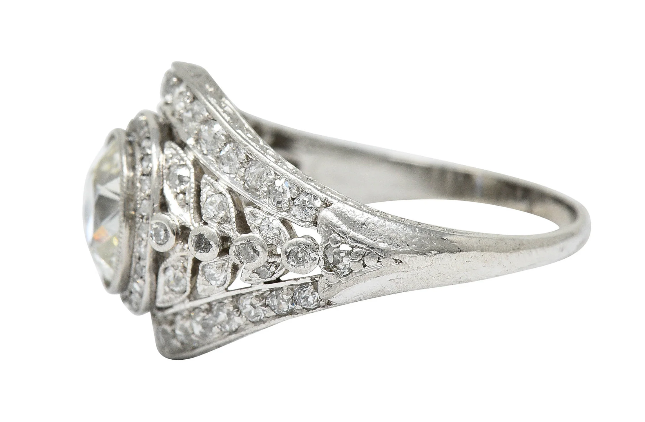 1920's Early Art Deco 2.12 CTW Diamond Platinum Laurel Band Ring GIA - Image 5