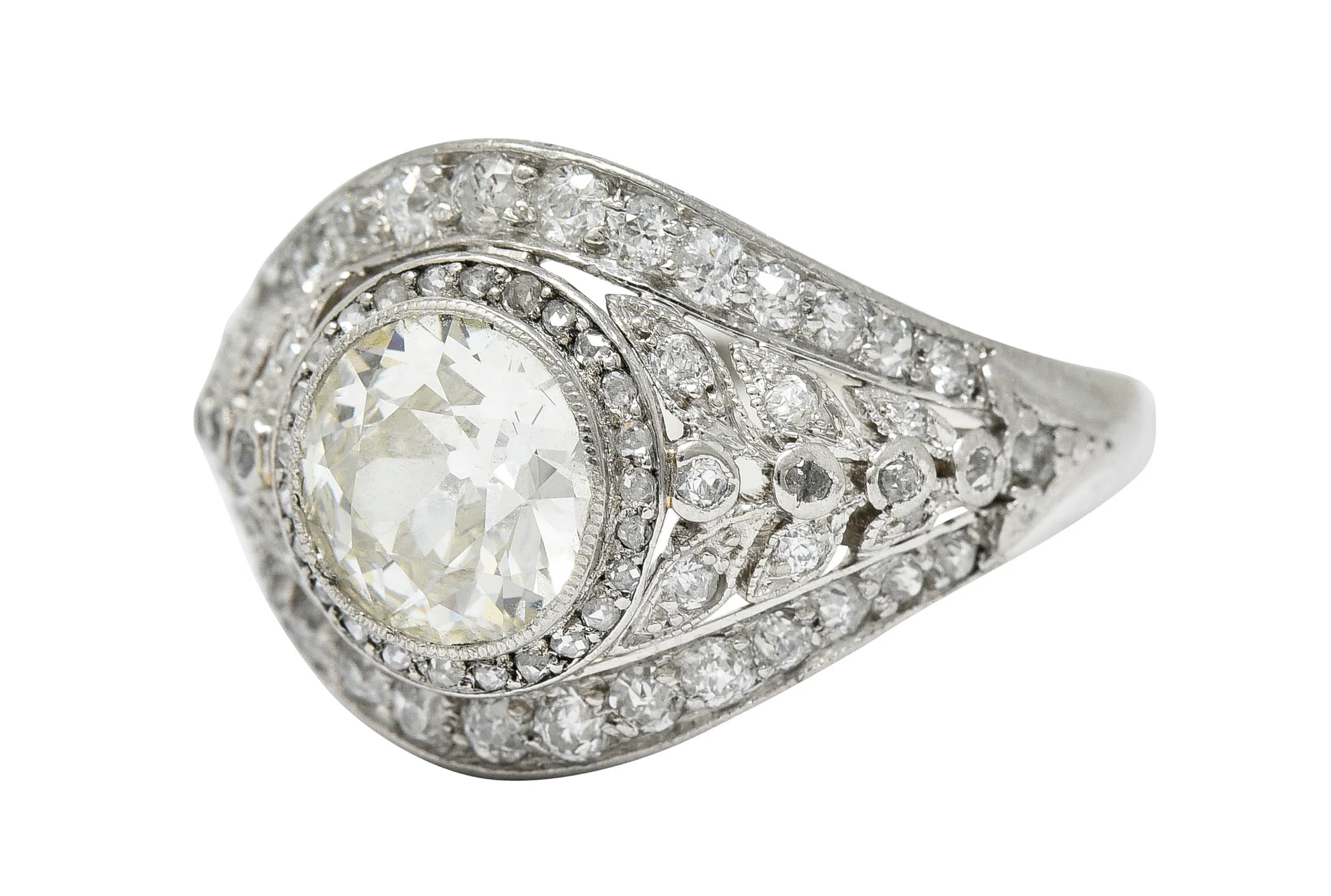 1920's Early Art Deco 2.12 CTW Diamond Platinum Laurel Band Ring GIA - Image 6