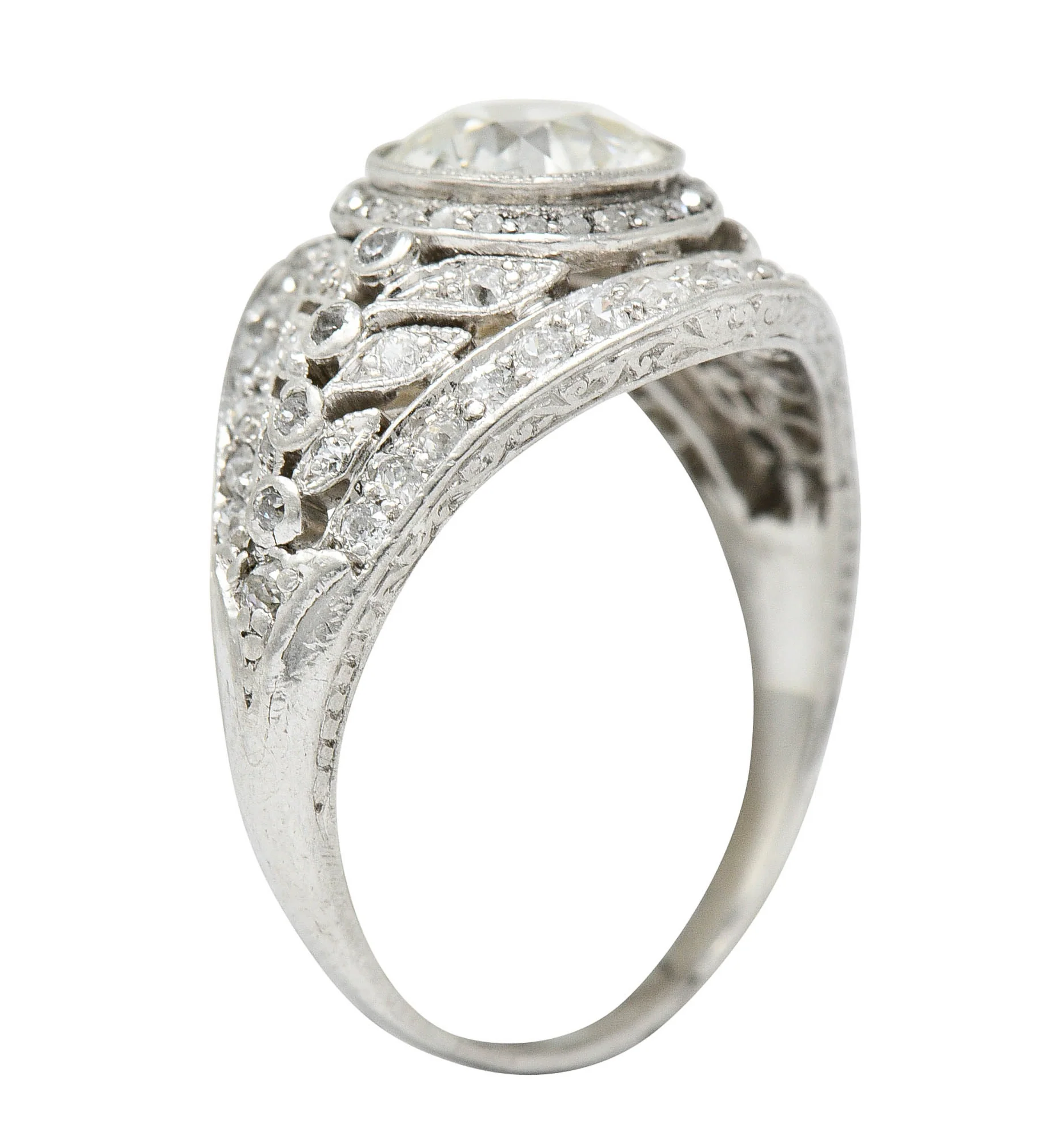 1920's Early Art Deco 2.12 CTW Diamond Platinum Laurel Band Ring GIA - Image 8