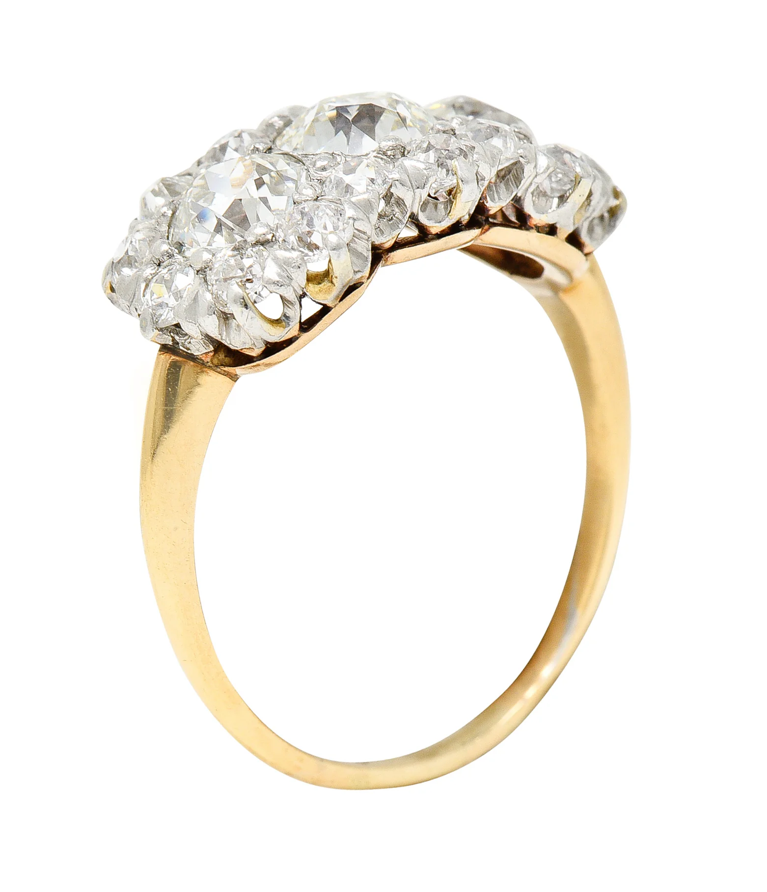 1920's Early Art Deco 2.95 CTW 18 Karat Two-Tone Gold Cluster Band Ring - Image 10