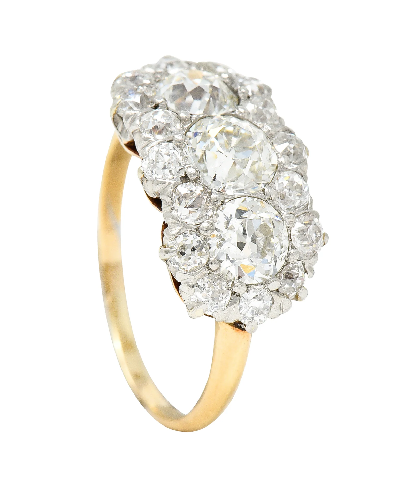1920's Early Art Deco 2.95 CTW 18 Karat Two-Tone Gold Cluster Band Ring - Image 11