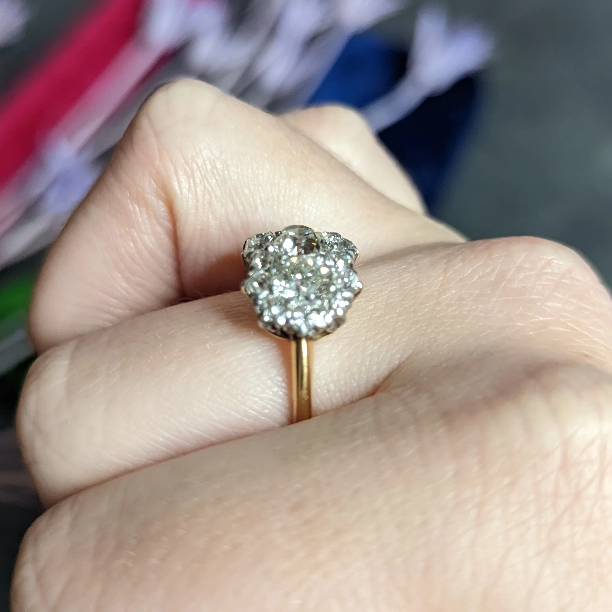 1920's Early Art Deco 2.95 CTW 18 Karat Two-Tone Gold Cluster Band Ring - Image 13