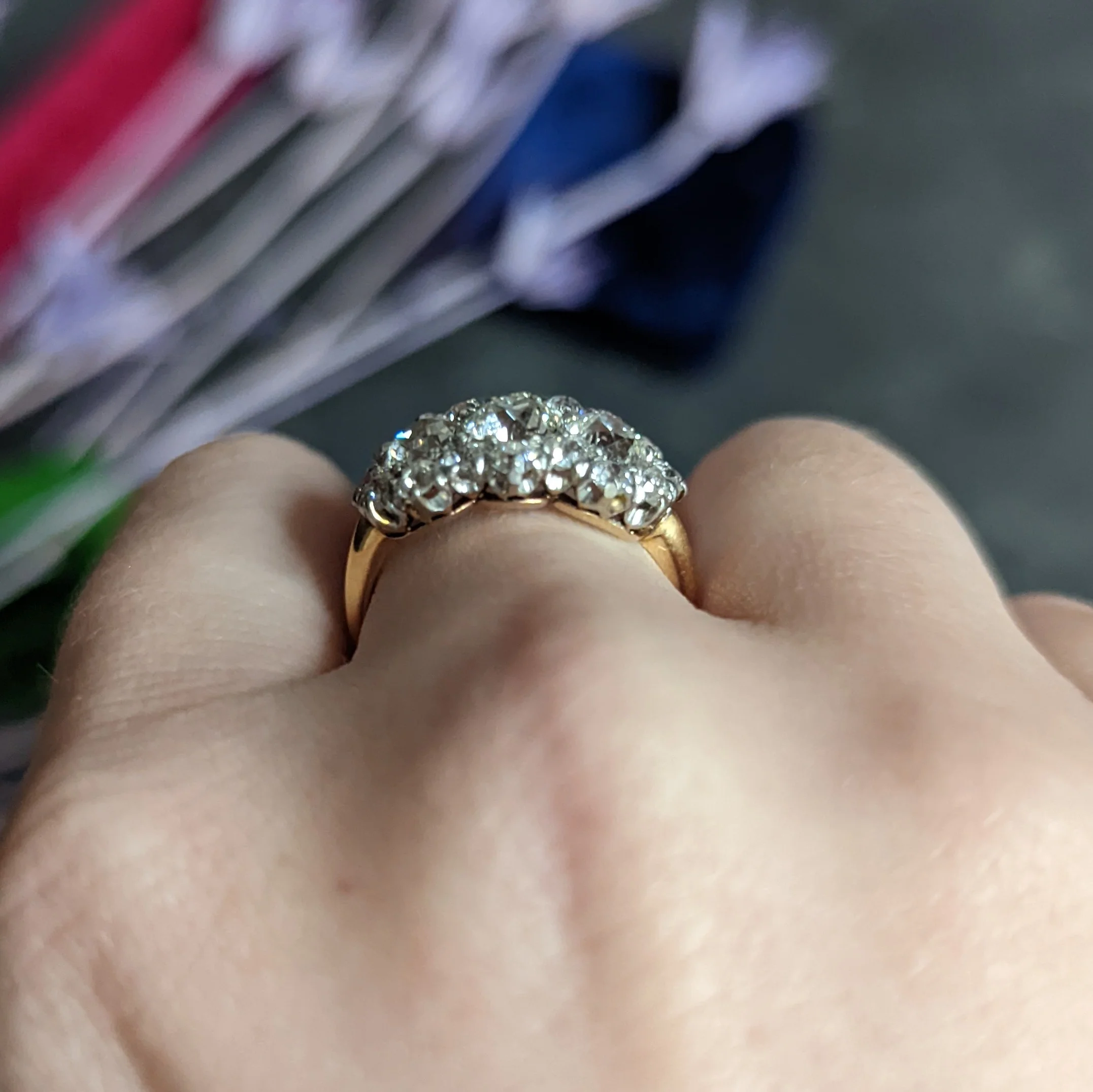 1920's Early Art Deco 2.95 CTW 18 Karat Two-Tone Gold Cluster Band Ring - Image 14
