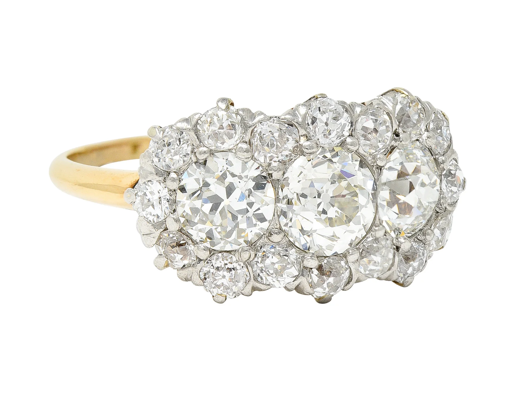 1920's Early Art Deco 2.95 CTW 18 Karat Two-Tone Gold Cluster Band Ring - Image 2