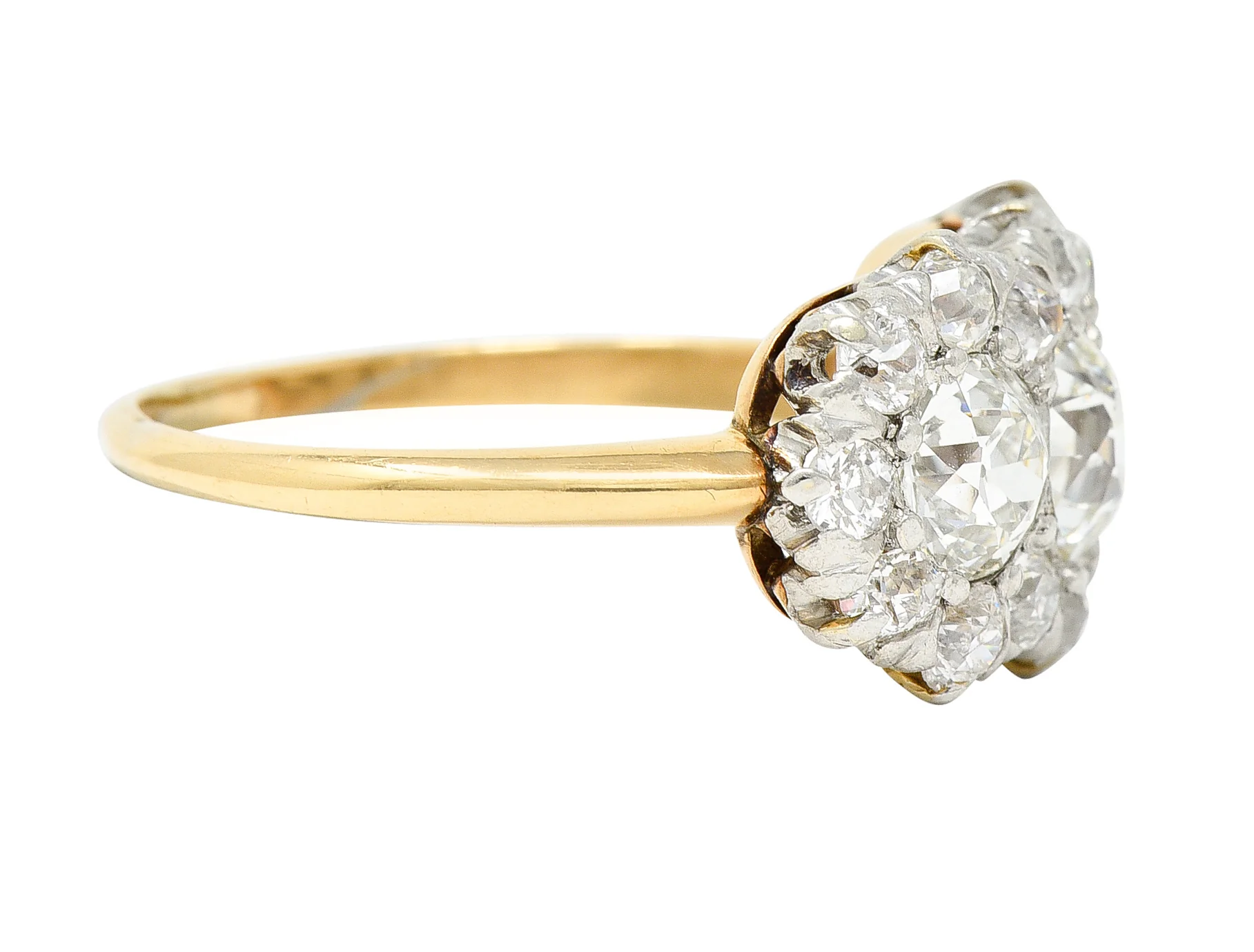 1920's Early Art Deco 2.95 CTW 18 Karat Two-Tone Gold Cluster Band Ring - Image 3