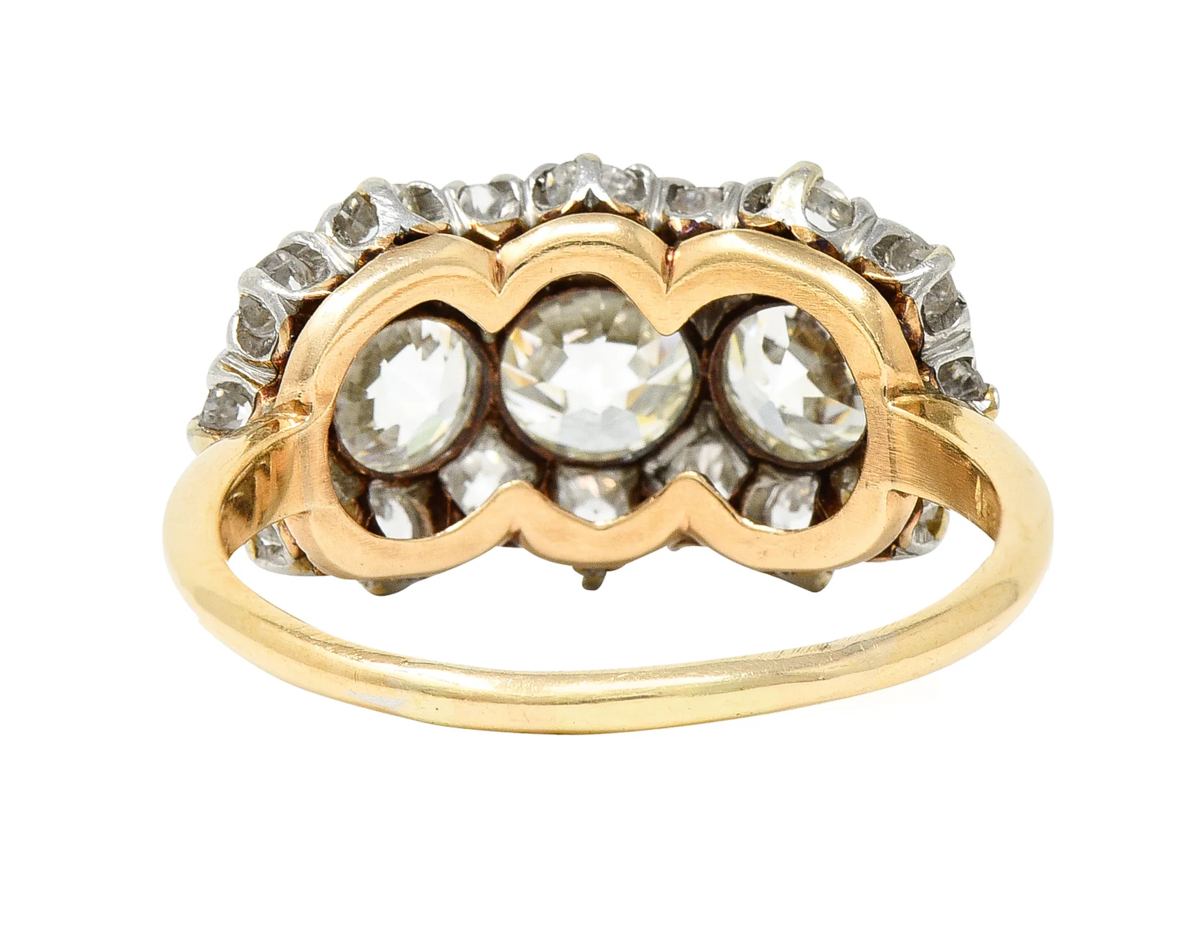 1920's Early Art Deco 2.95 CTW 18 Karat Two-Tone Gold Cluster Band Ring - Image 4