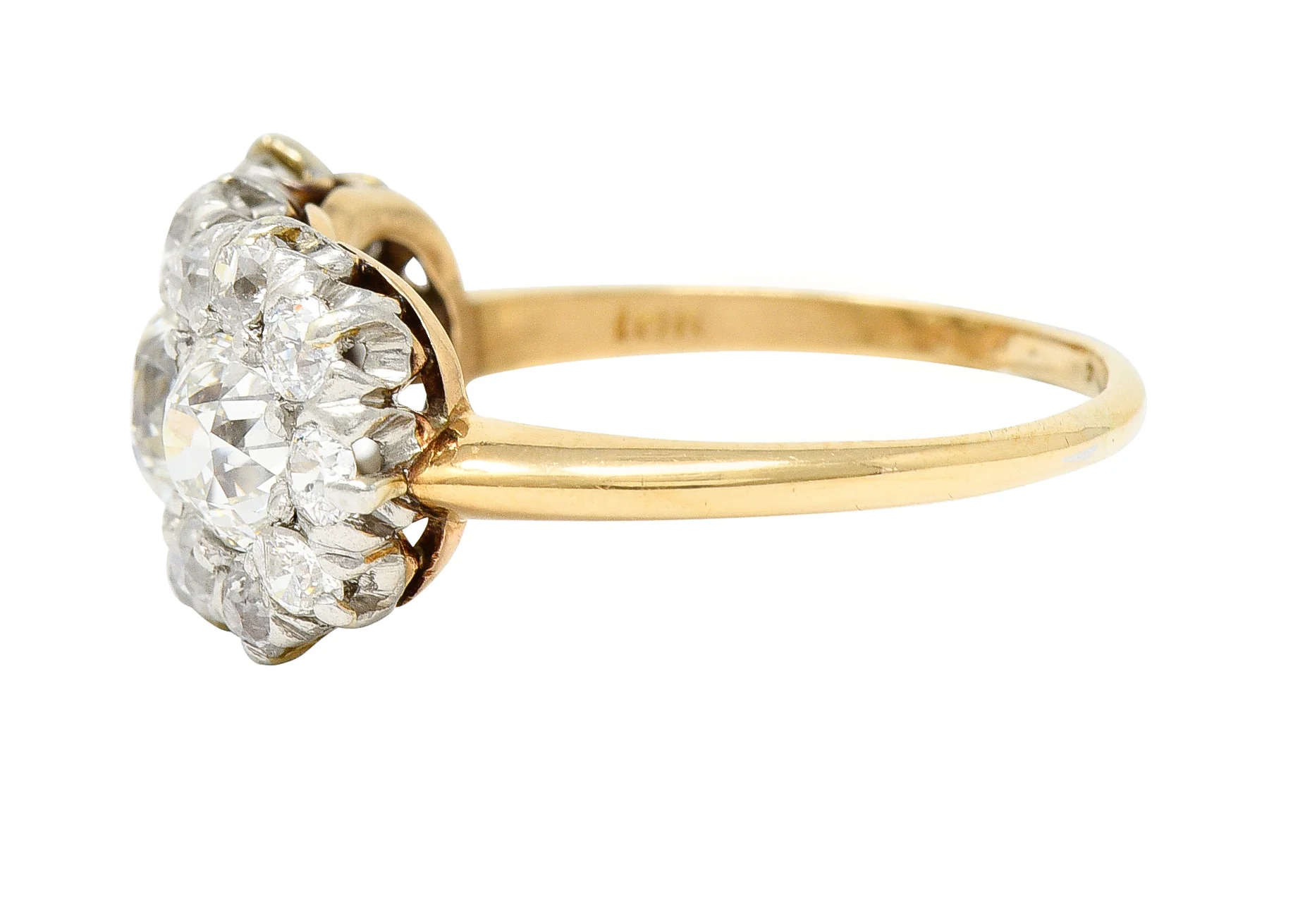 1920's Early Art Deco 2.95 CTW 18 Karat Two-Tone Gold Cluster Band Ring - Image 5