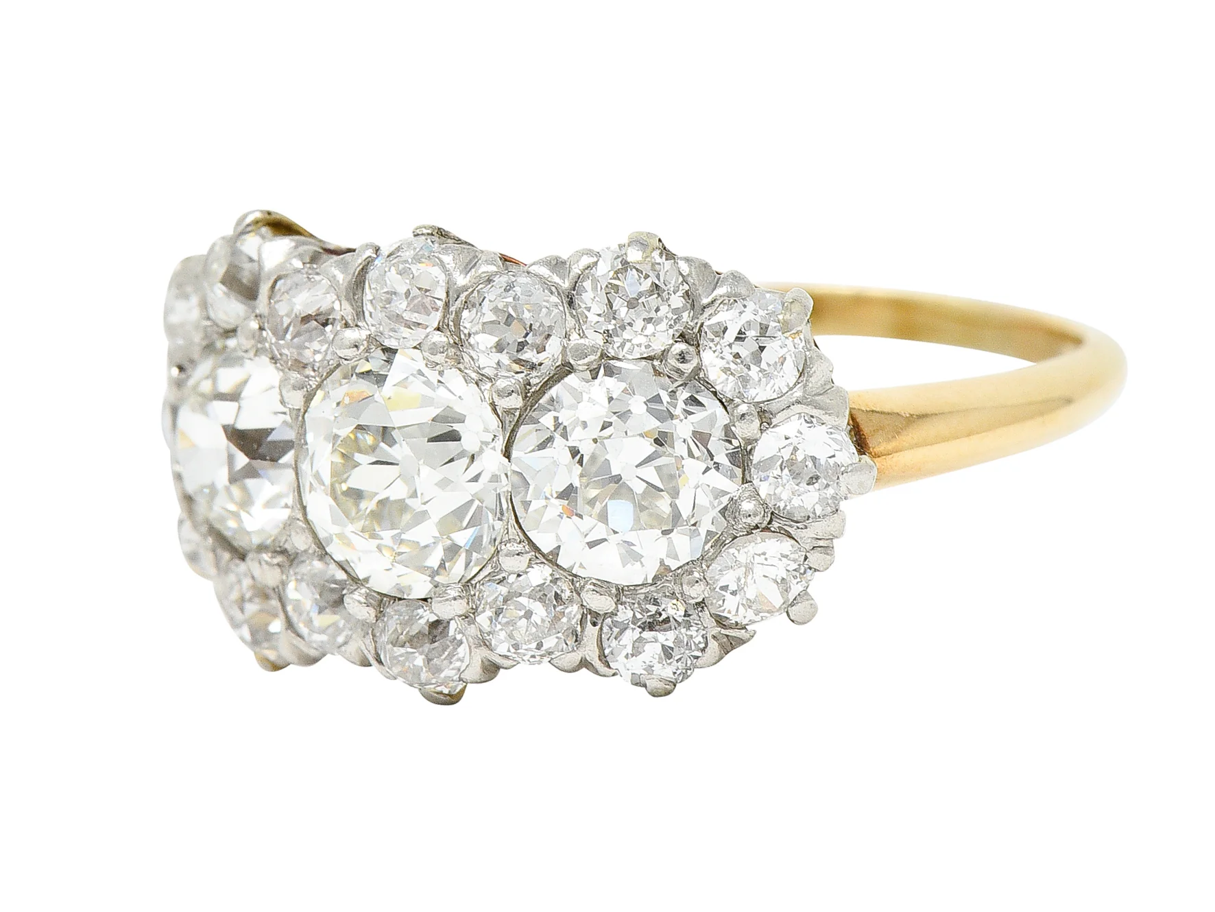 1920's Early Art Deco 2.95 CTW 18 Karat Two-Tone Gold Cluster Band Ring - Image 6