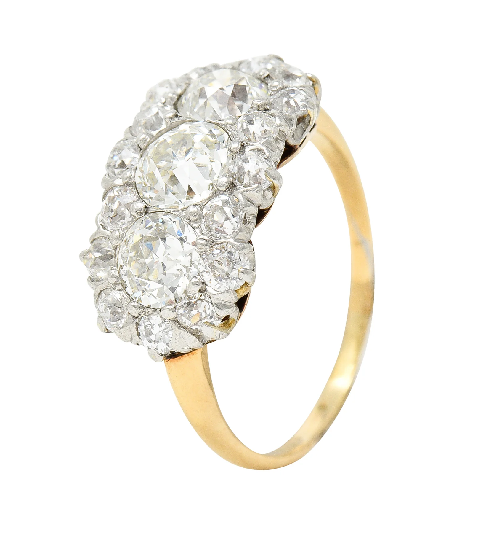 1920's Early Art Deco 2.95 CTW 18 Karat Two-Tone Gold Cluster Band Ring - Image 8