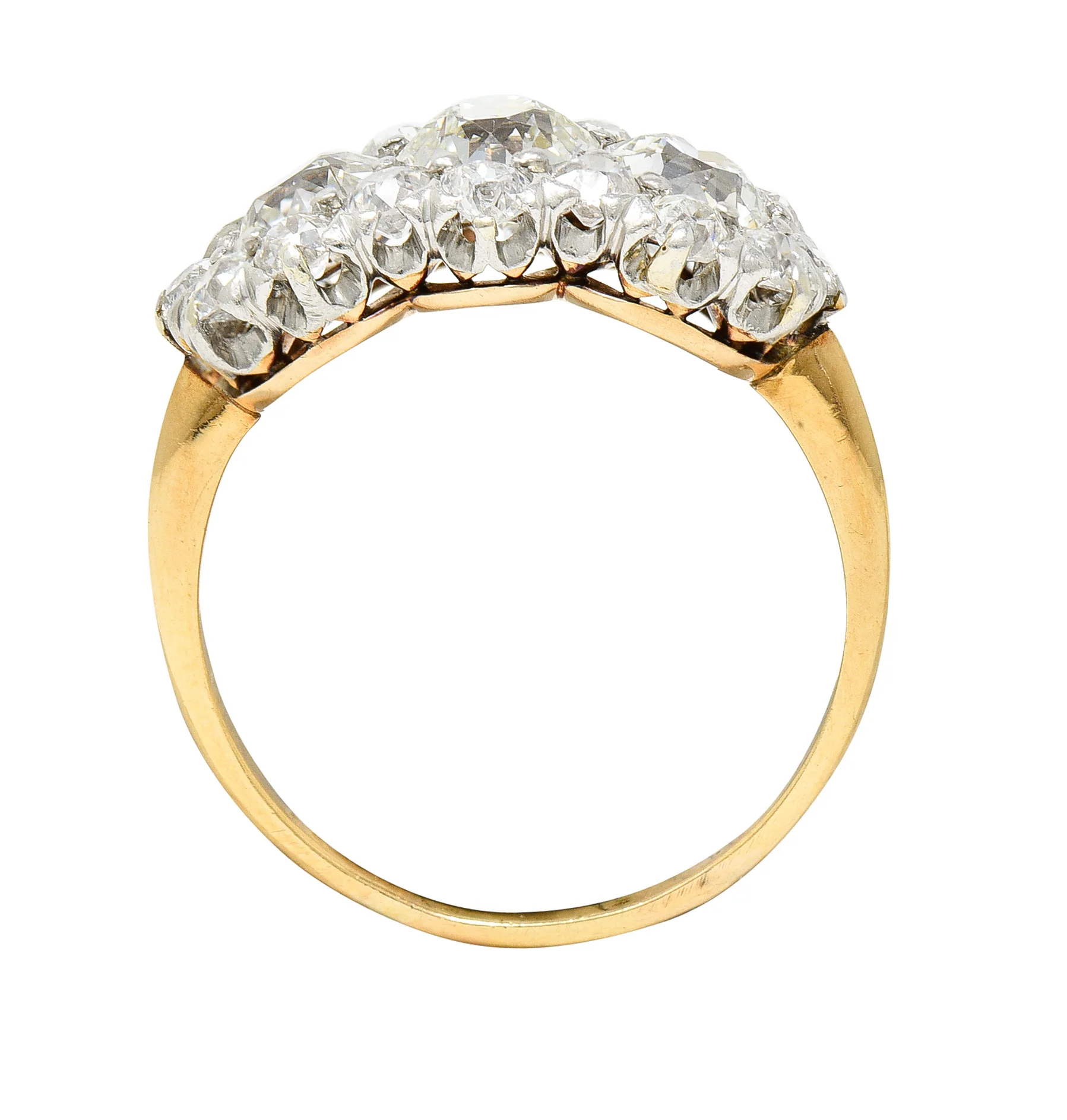 1920's Early Art Deco 2.95 CTW 18 Karat Two-Tone Gold Cluster Band Ring - Image 9