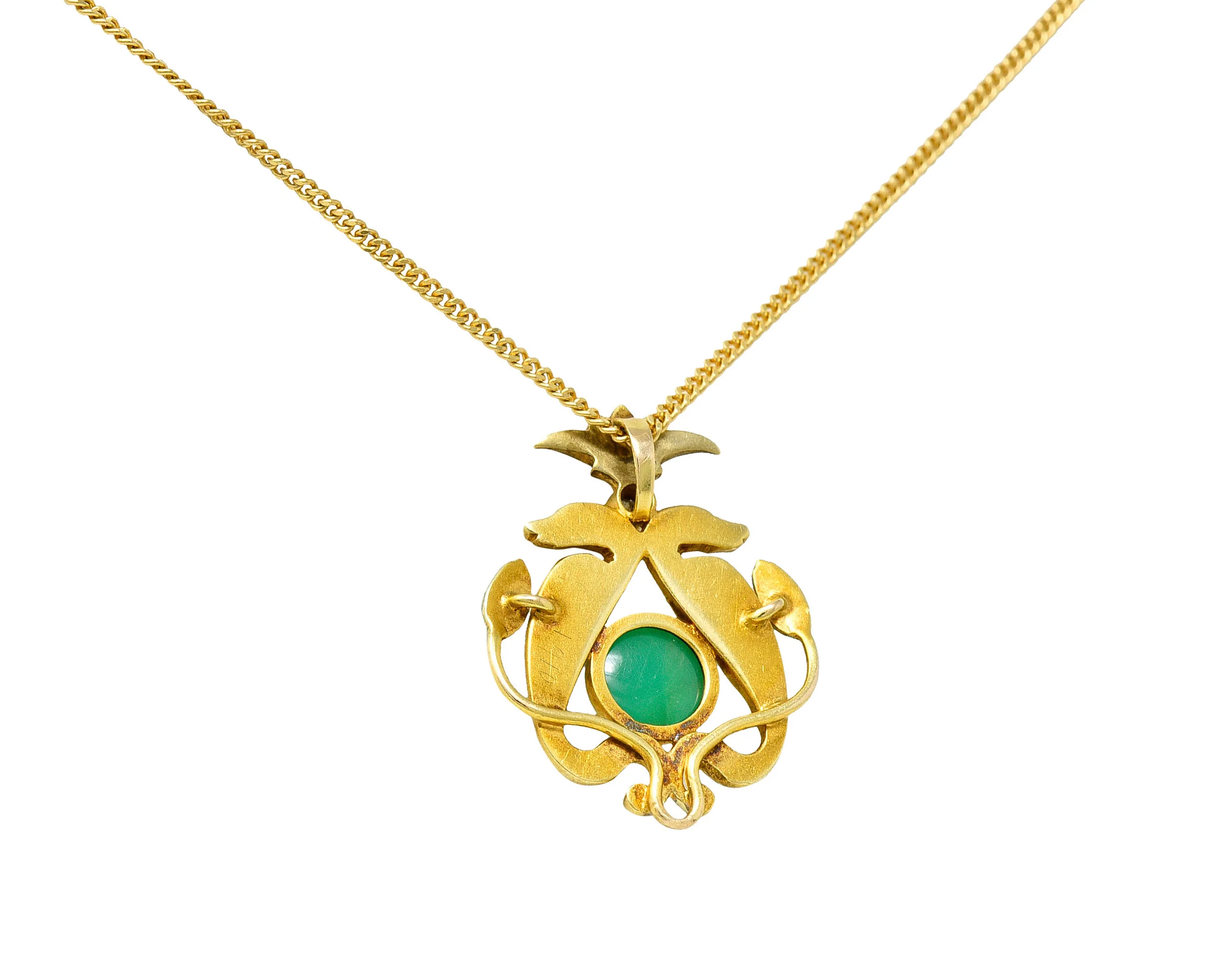 1920's Egyptian Revival Diamond Enamel 14 Karat Gold Serpent Pendant Necklace - Image 4