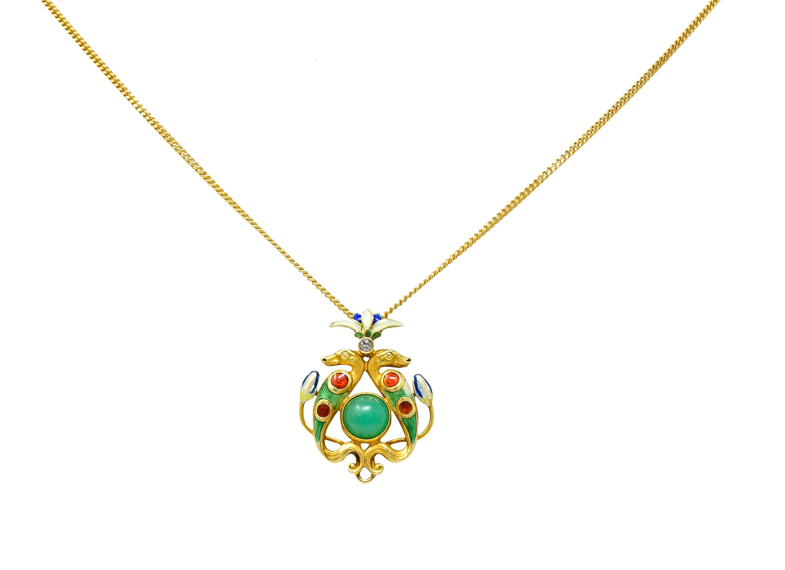 1920's Egyptian Revival Diamond Enamel 14 Karat Gold Serpent Pendant Necklace - Image 9