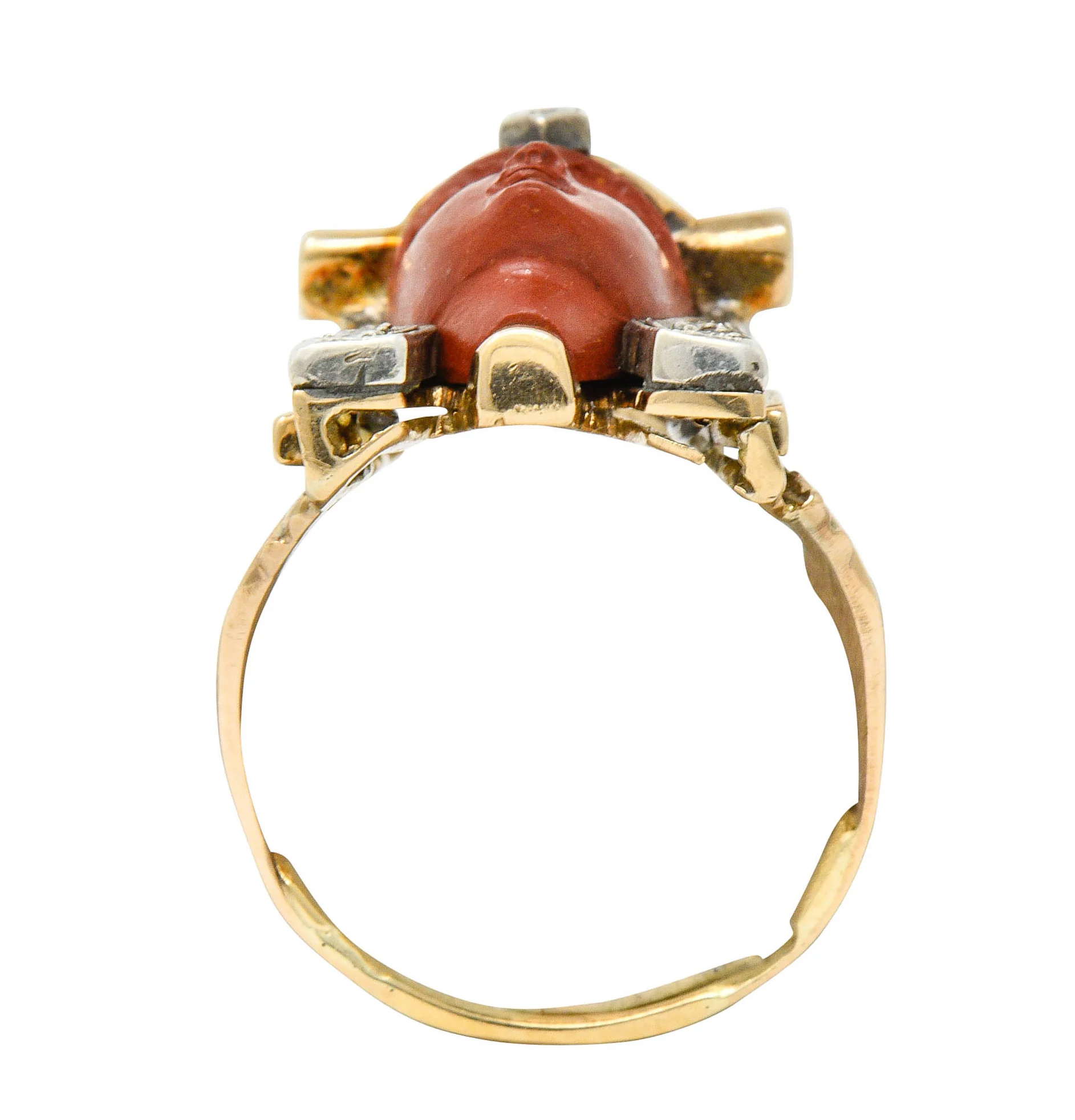1920's Egyptian Revival Diamond Jasper Platinum-Topped 14 Karat Gold Pharaoh Ring - Image 10