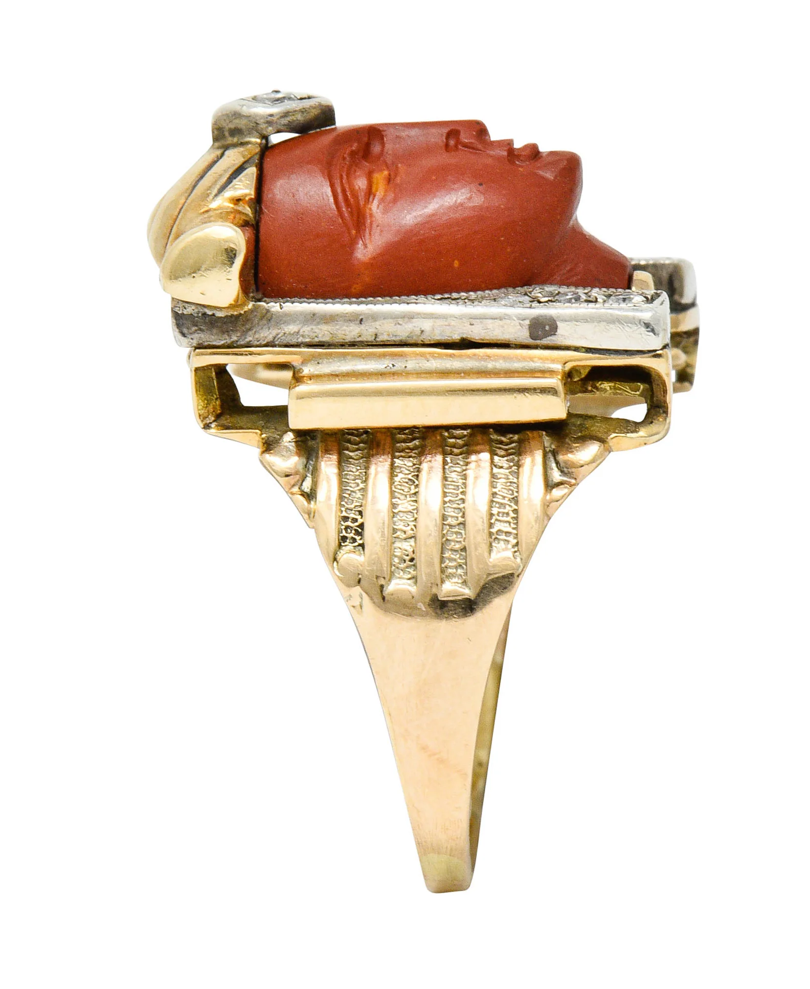 1920's Egyptian Revival Diamond Jasper Platinum-Topped 14 Karat Gold Pharaoh Ring - Image 11