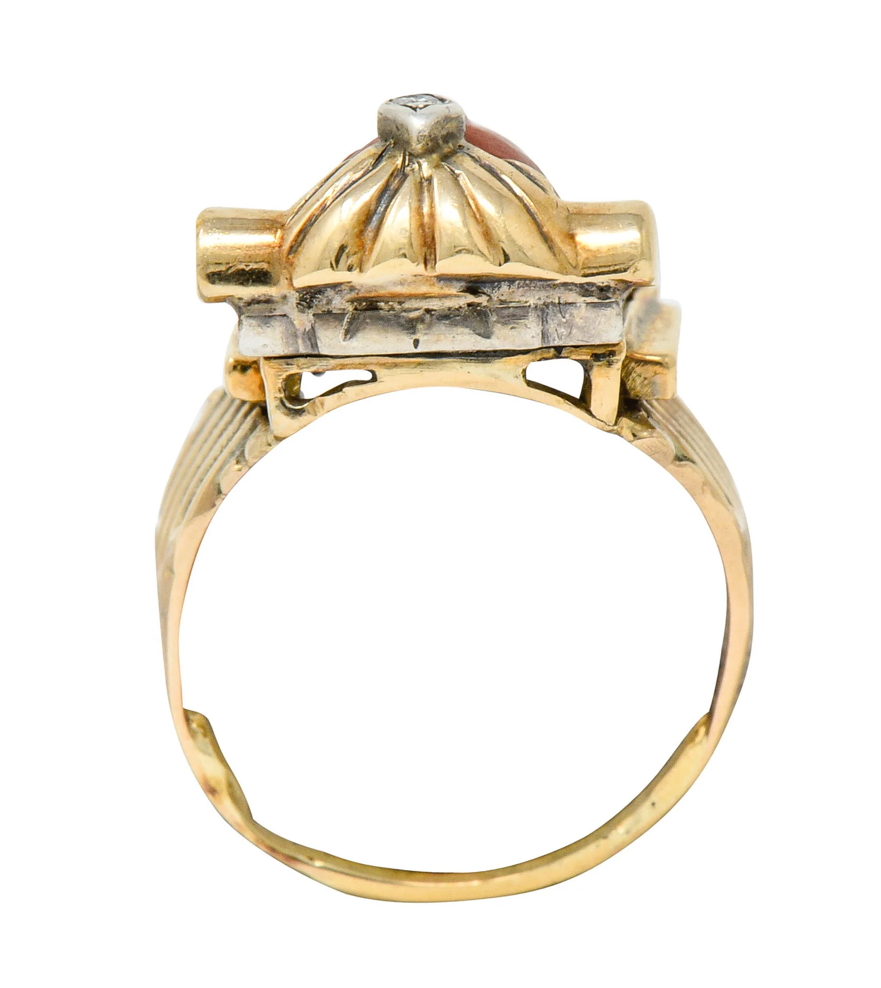1920's Egyptian Revival Diamond Jasper Platinum-Topped 14 Karat Gold Pharaoh Ring - Image 12
