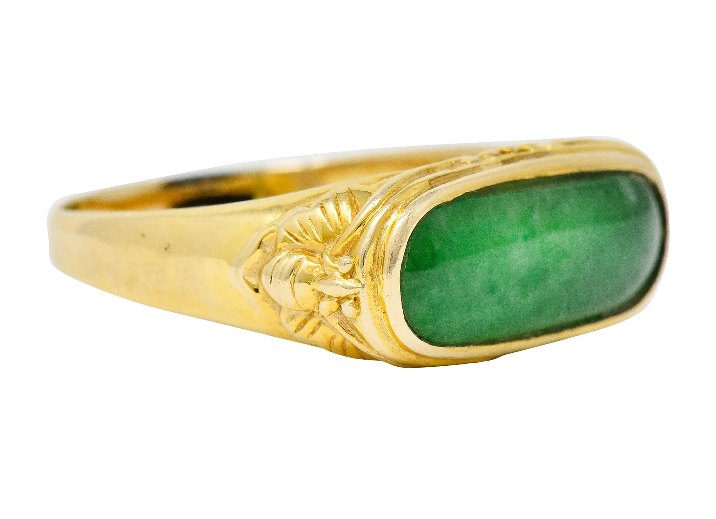 1920's Egyptian Revival Jade Cabochon 14 Karat Gold Scarab Band Ring - Image 2